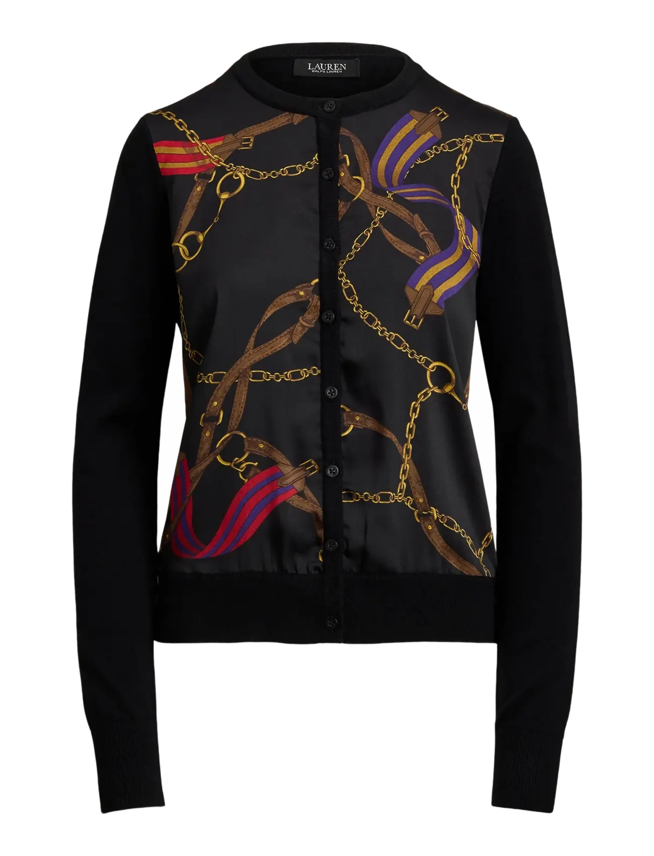 Belting-Print Cotton-Blend Cardigan - BLACK MULTI