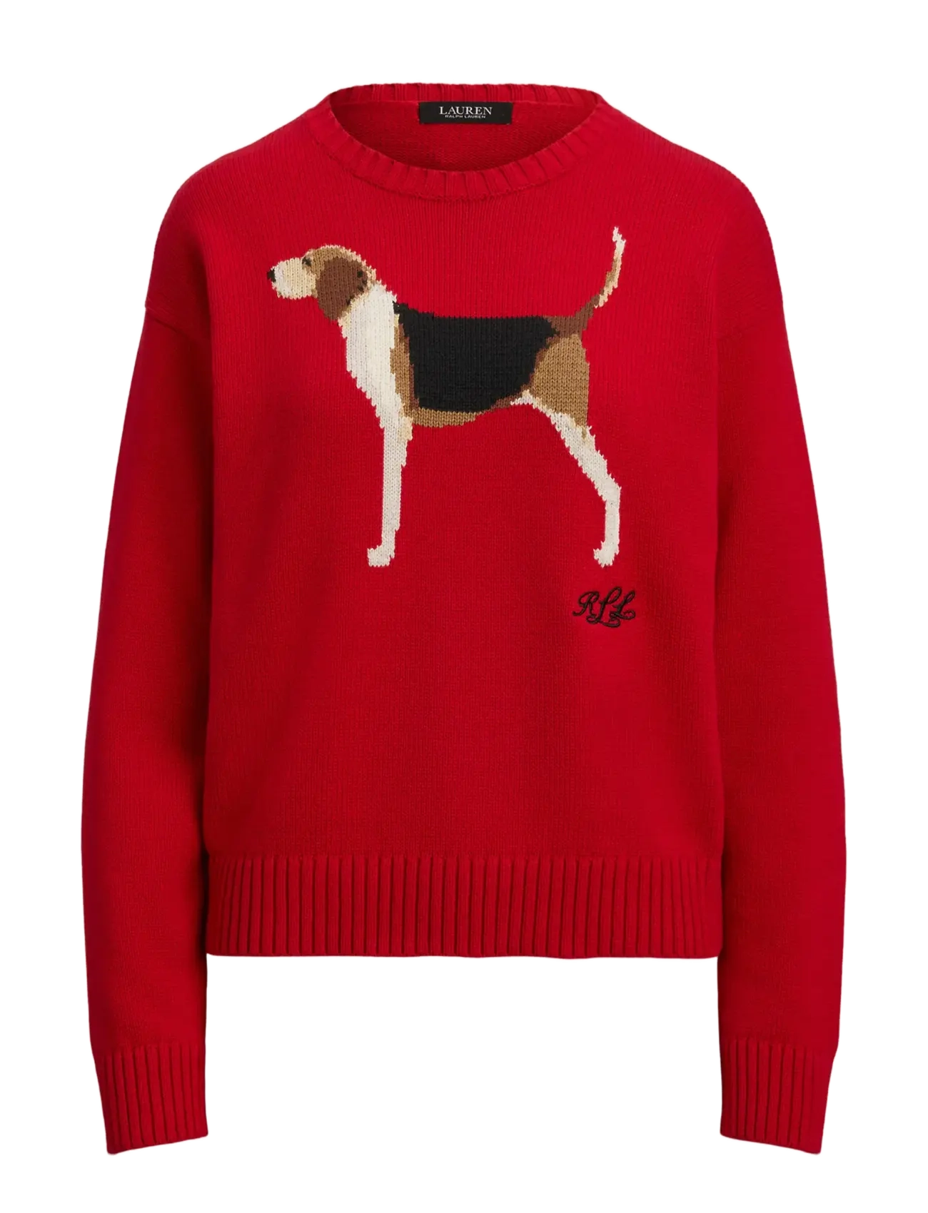 Lauren Ralph Lauren Intarsia-Knit Foxhound Cotton Sweater - Transitional Layering - RALPH RED MULTI / red