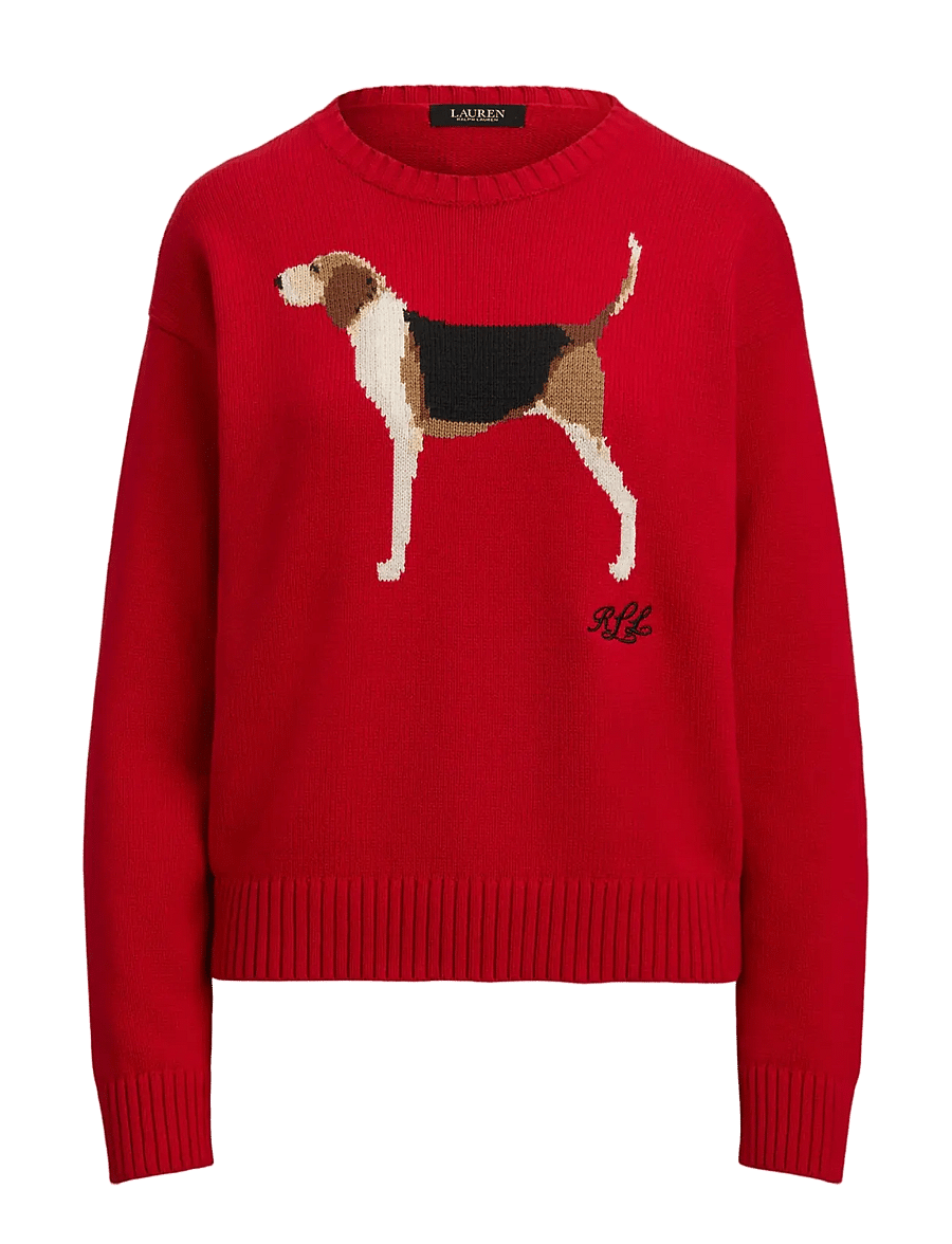 Lauren Ralph Lauren - Intarsia-Knit Foxhound Cotton Sweater - ralph red multi - 1