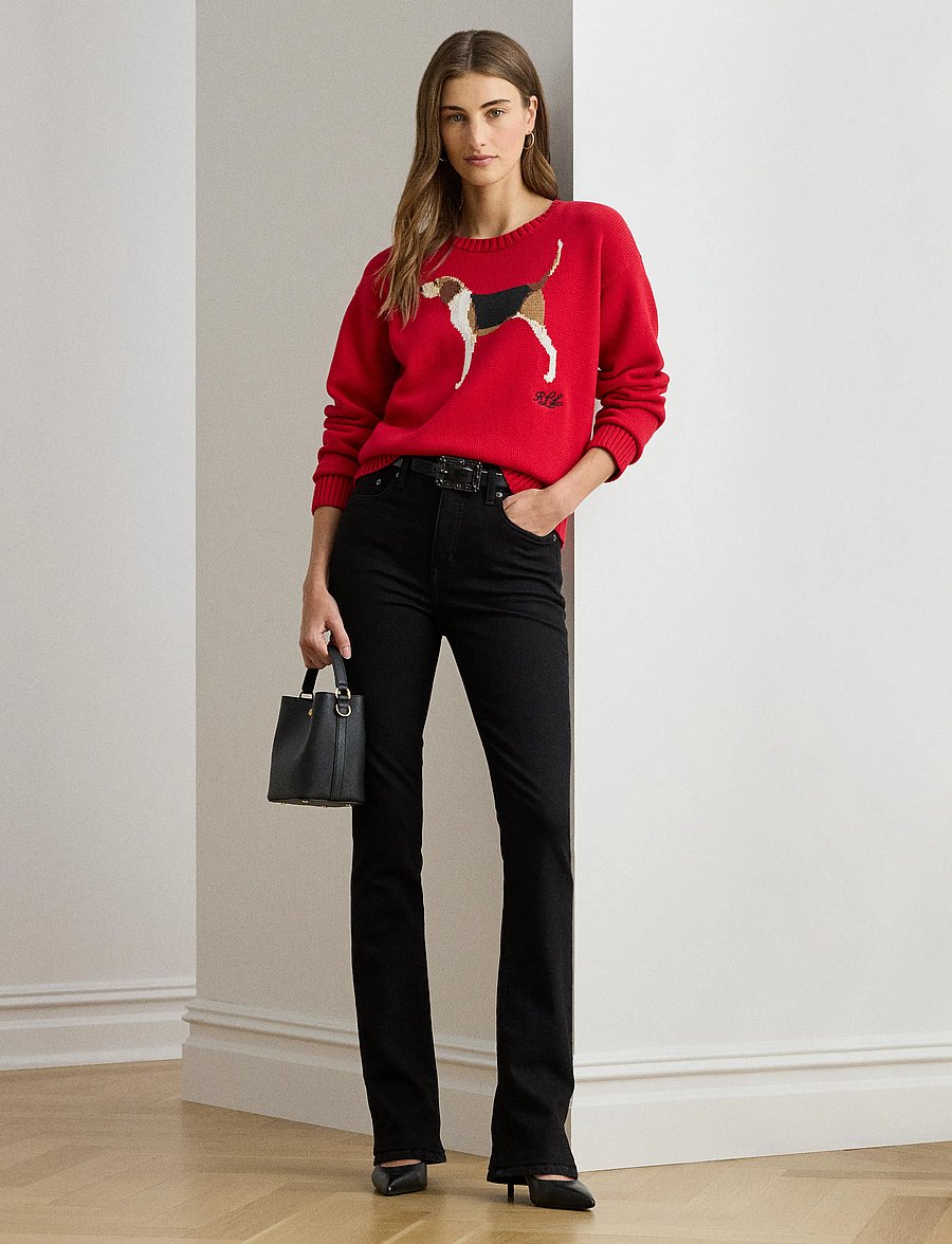 Lauren Ralph Lauren - Intarsia-Knit Foxhound Cotton Sweater - ralph red multi - 0