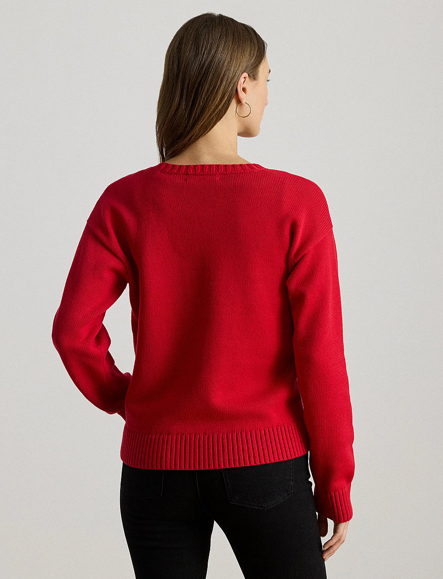 Lauren Ralph Lauren - Intarsia-Knit Foxhound Cotton Sweater - ralph red multi - 2