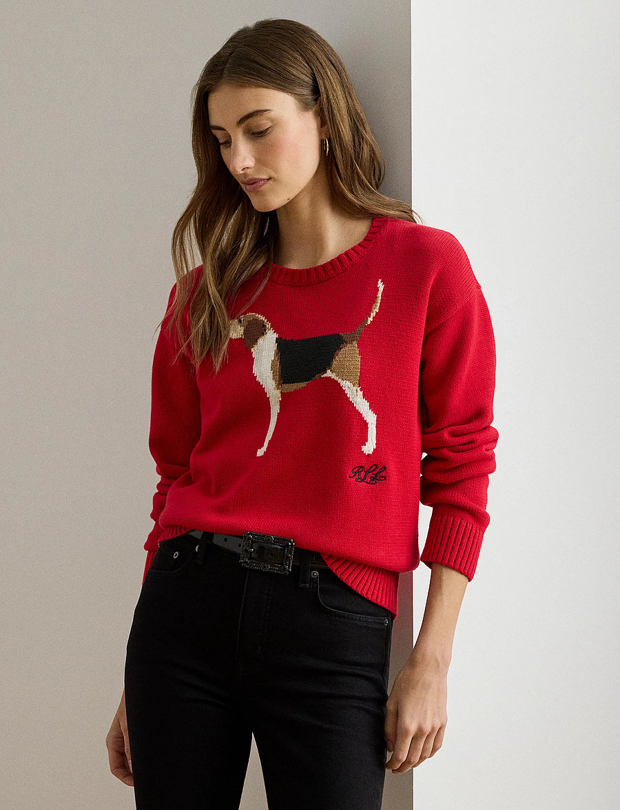 Lauren Ralph Lauren - Intarsia-Knit Foxhound Cotton Sweater - ralph red multi - 3
