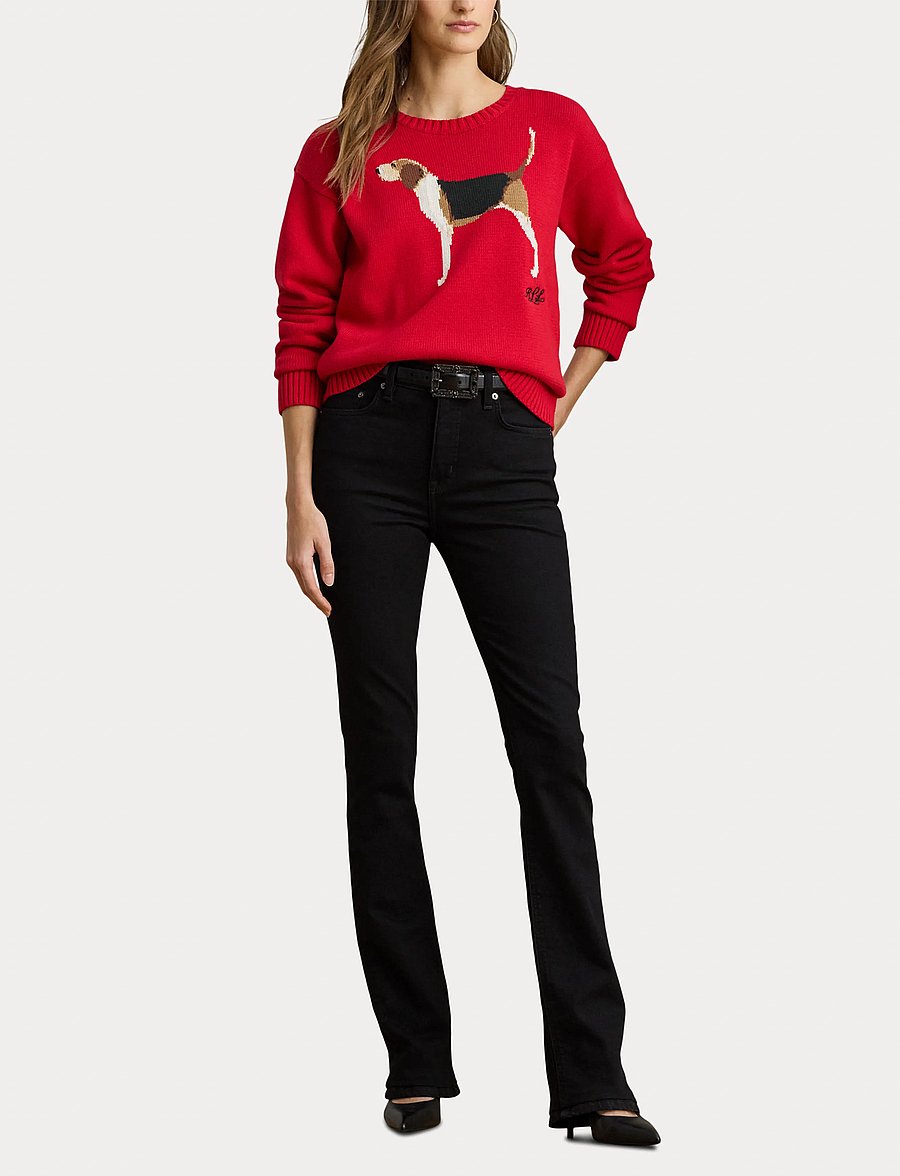 Lauren Ralph Lauren - Intarsia-Knit Foxhound Cotton Sweater - ralph red multi - 4