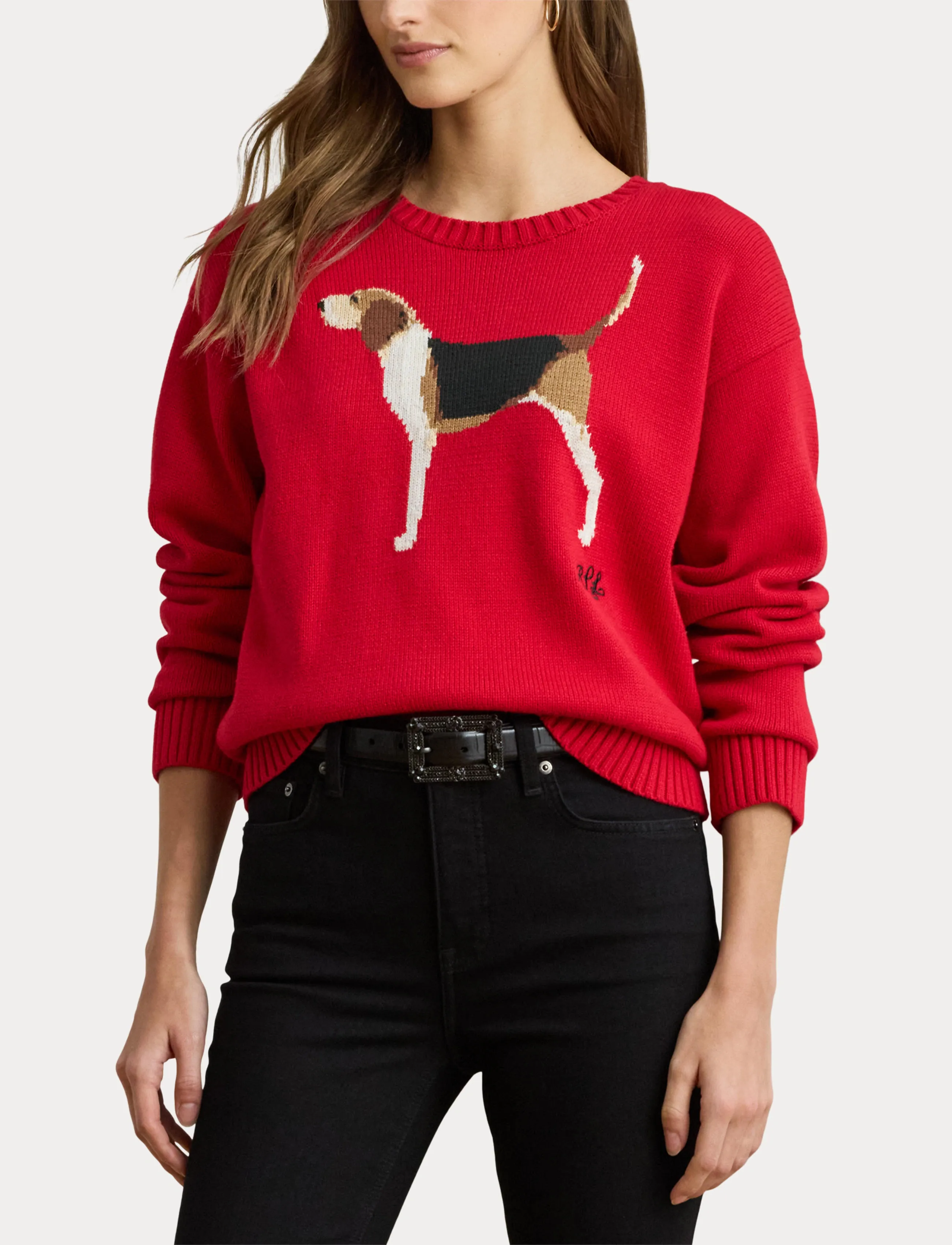 Lauren Ralph Lauren - Intarsia-Knit Foxhound Cotton Sweater - ralph red multi - 5