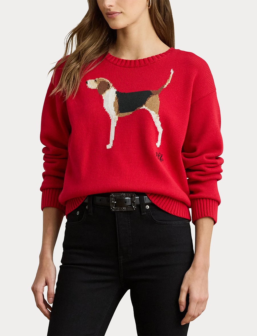 Lauren Ralph Lauren - Intarsia-Knit Foxhound Cotton Sweater - ralph red multi - 5
