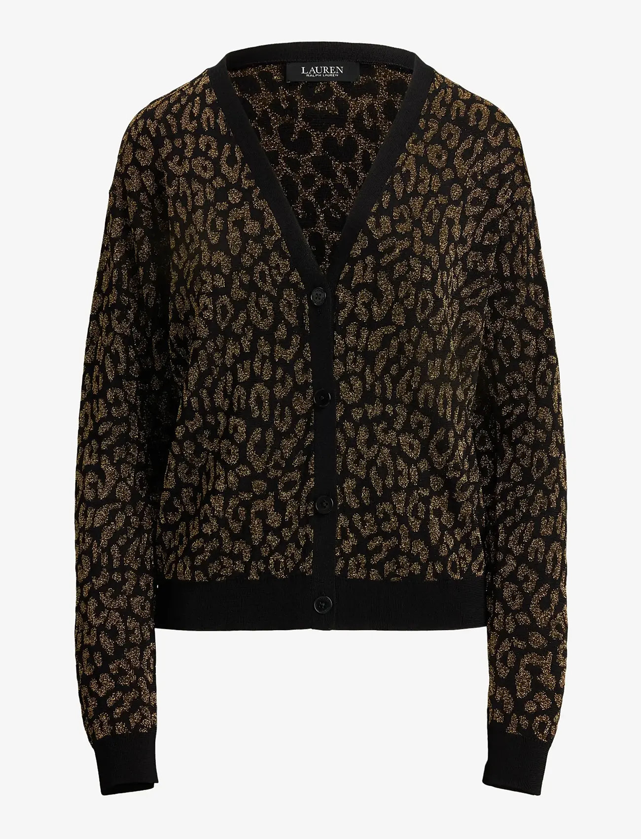 Lauren Ralph Lauren - Metallic Ocelot Double-Knit Cardigan - cardigans - black/relic gold - 1