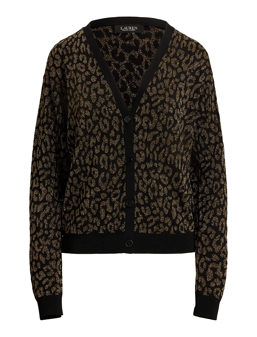 Lauren Ralph Lauren - Metallic Ocelot Double-Knit Cardigan - gilets - black/relic gold - 1