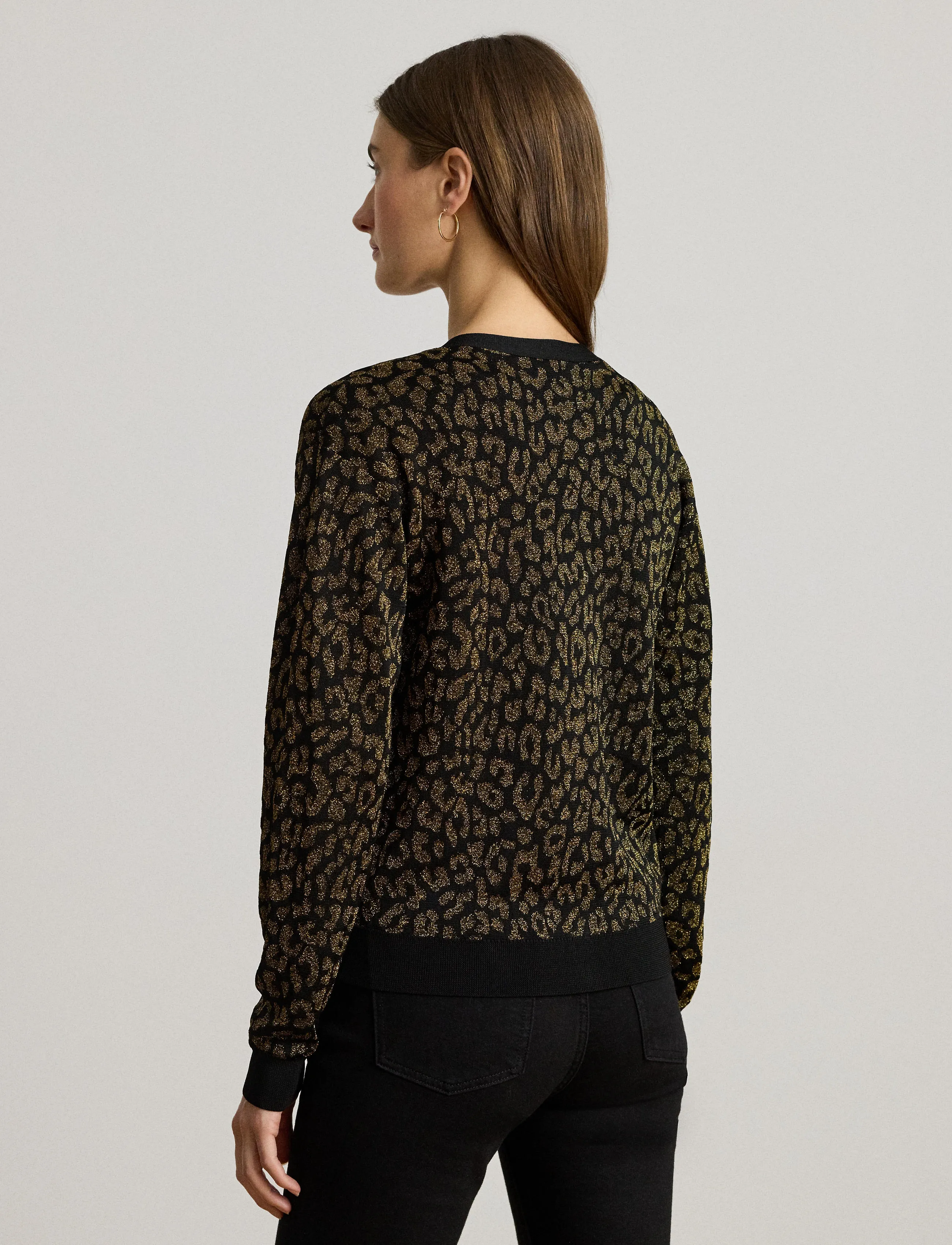 Lauren Ralph Lauren - Metallic Ocelot Double-Knit Cardigan - gilets - black/relic gold - 2