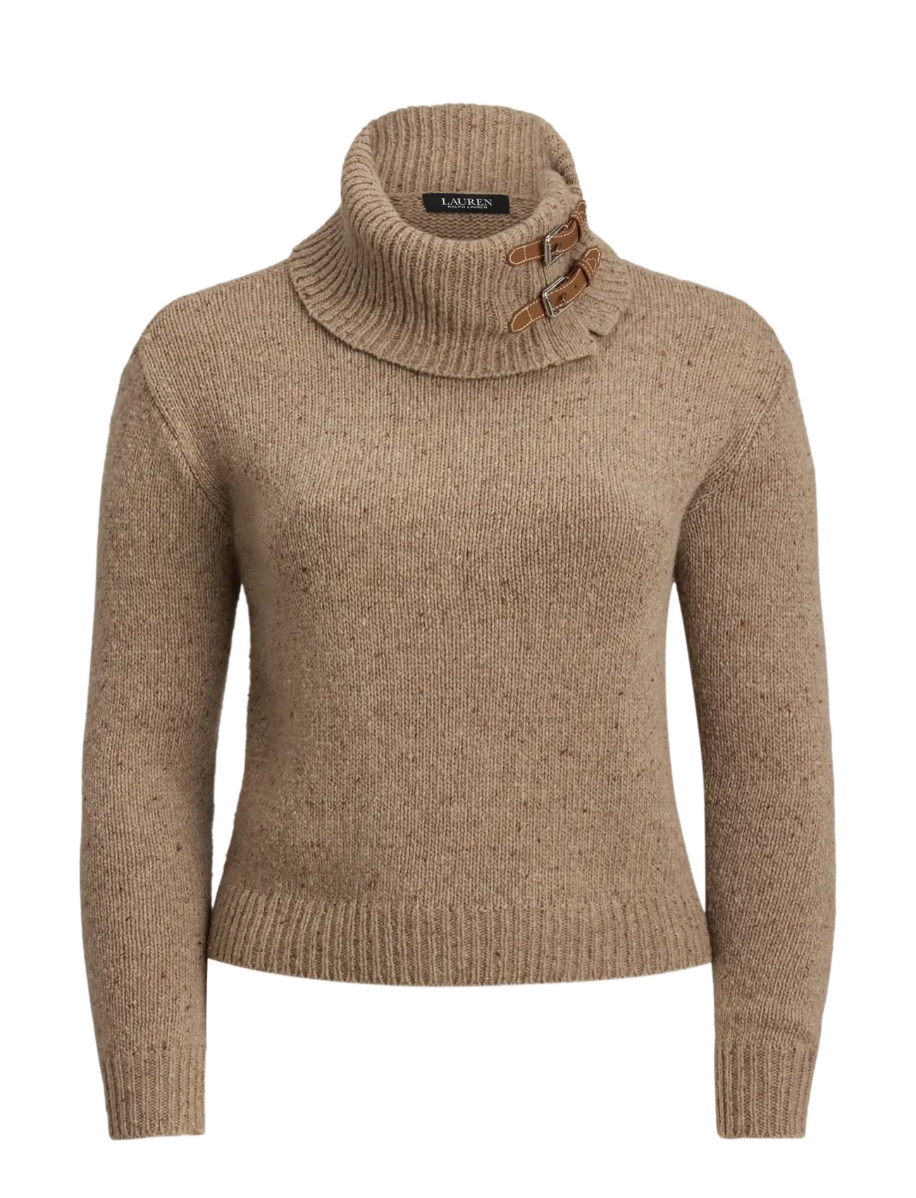 Lauren Ralph Lauren Buckle-Trim Mélange Turtleneck Sweater - Transitional Layering - ADIRONDACK HEATHE / beige
