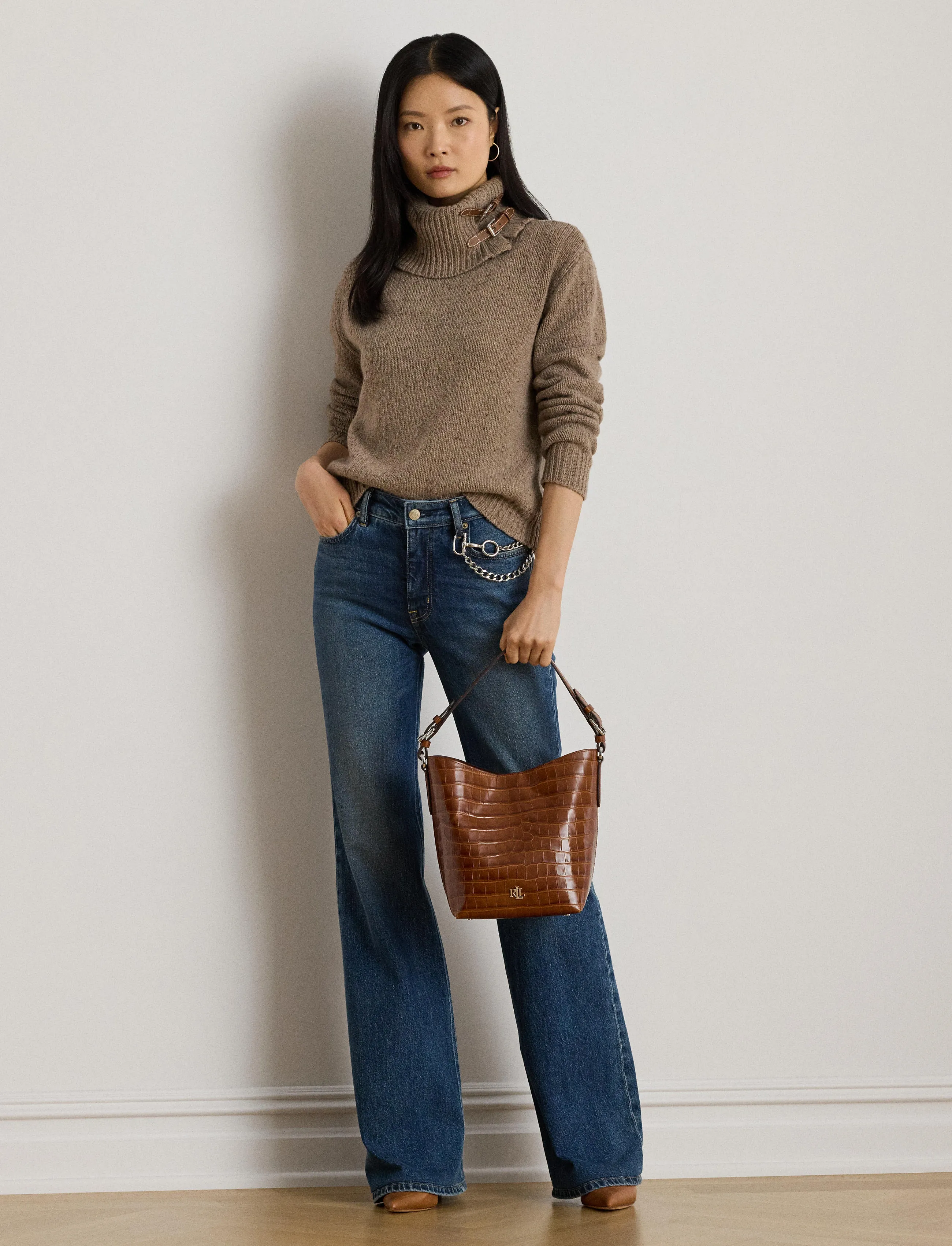 Lauren Ralph Lauren Buckle-Trim Mélange Turtleneck Sweater - Tøj - ADIRONDACK HEATHE / beige