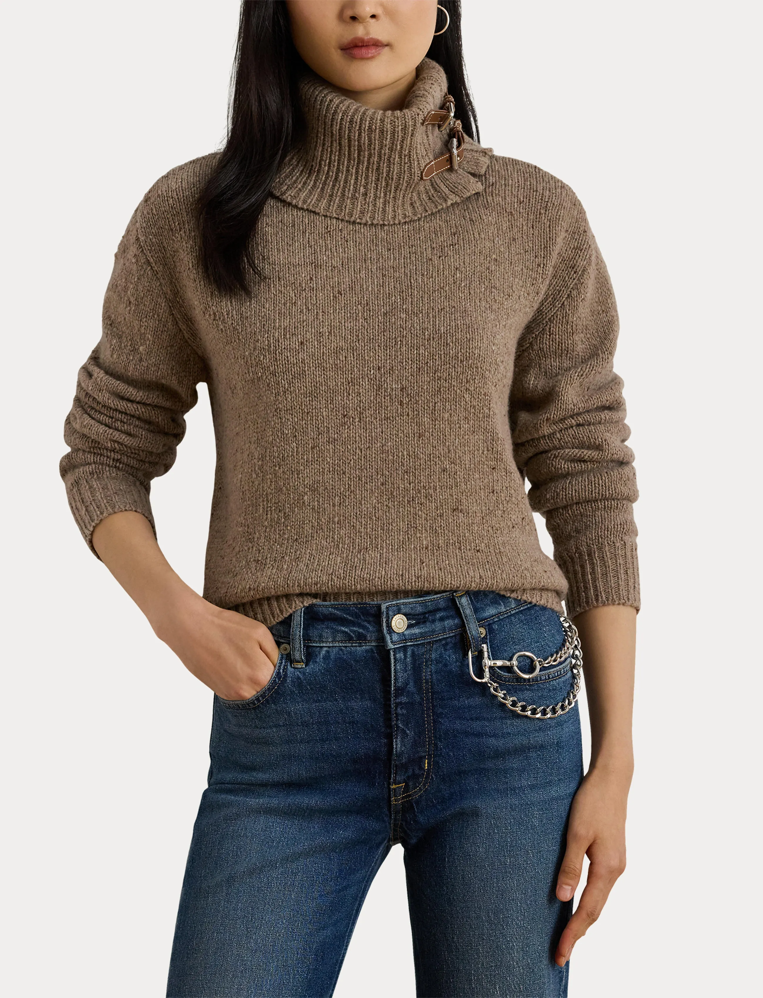 Lauren Ralph Lauren - Buckle-Trim Mélange Turtleneck Sweater - rollkragenpullover - adirondack heathe - 5