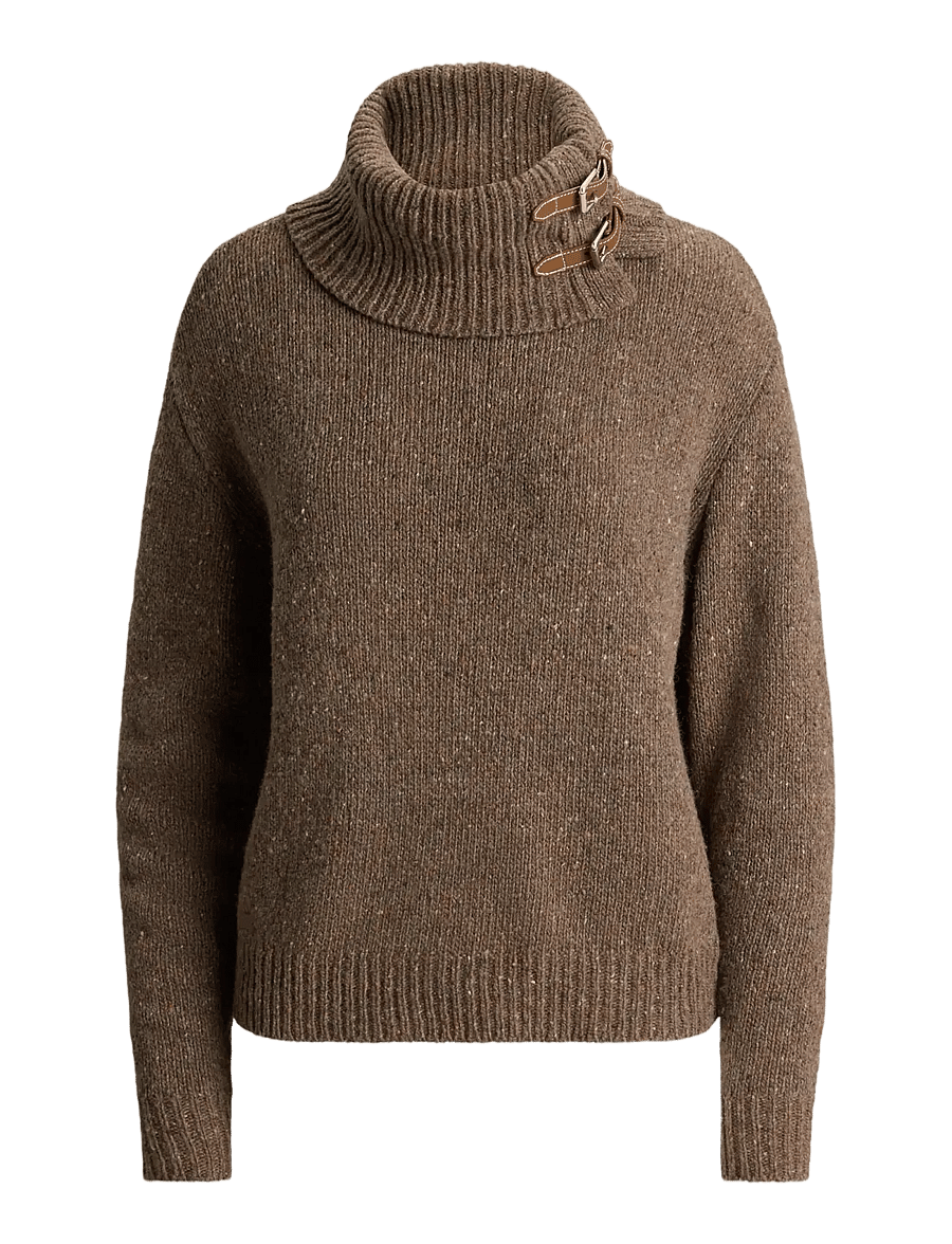 Lauren Ralph Lauren - Buckle-Trim Mélange Turtleneck Sweater - polotröjor - taupe brown heath - 1
