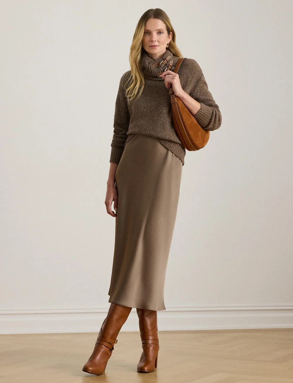 Lauren Ralph Lauren - Buckle-Trim Mélange Turtleneck Sweater - rollkragenpullover - taupe brown heath - 0
