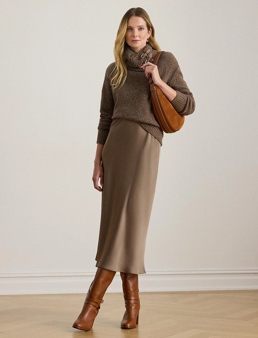 Lauren Ralph Lauren - Buckle-Trim Mélange Turtleneck Sweater - polotröjor - taupe brown heath - 0