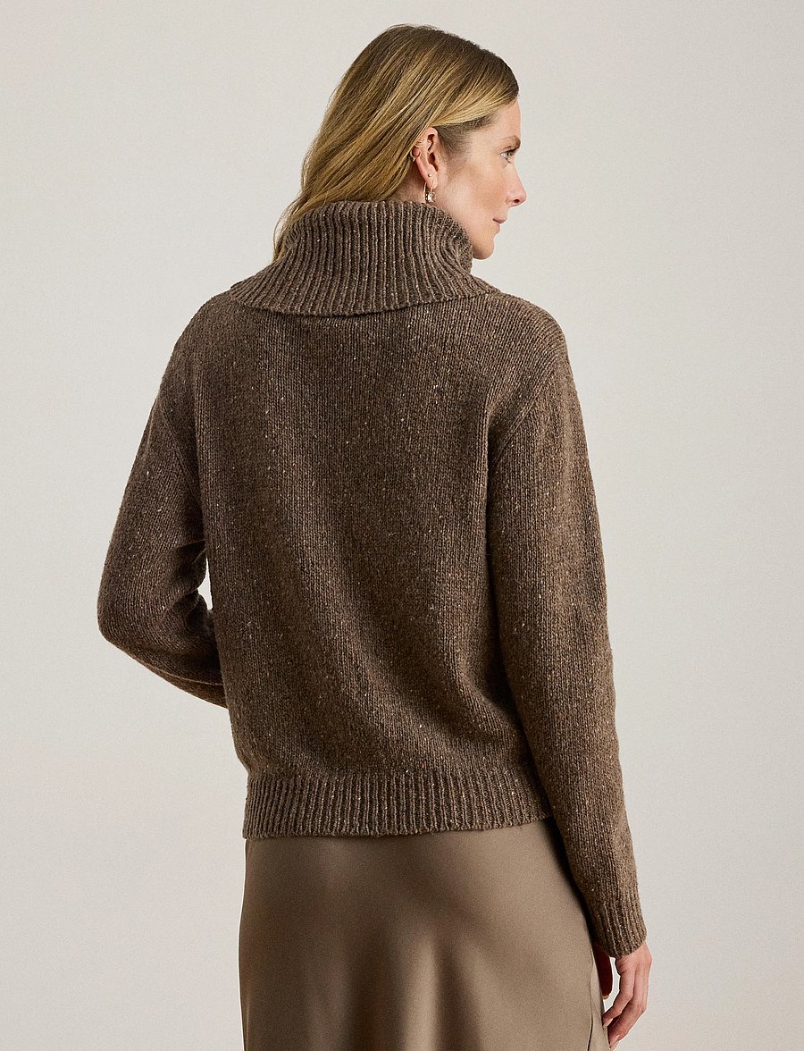 Lauren Ralph Lauren - Buckle-Trim Mélange Turtleneck Sweater - polotröjor - taupe brown heath - 2