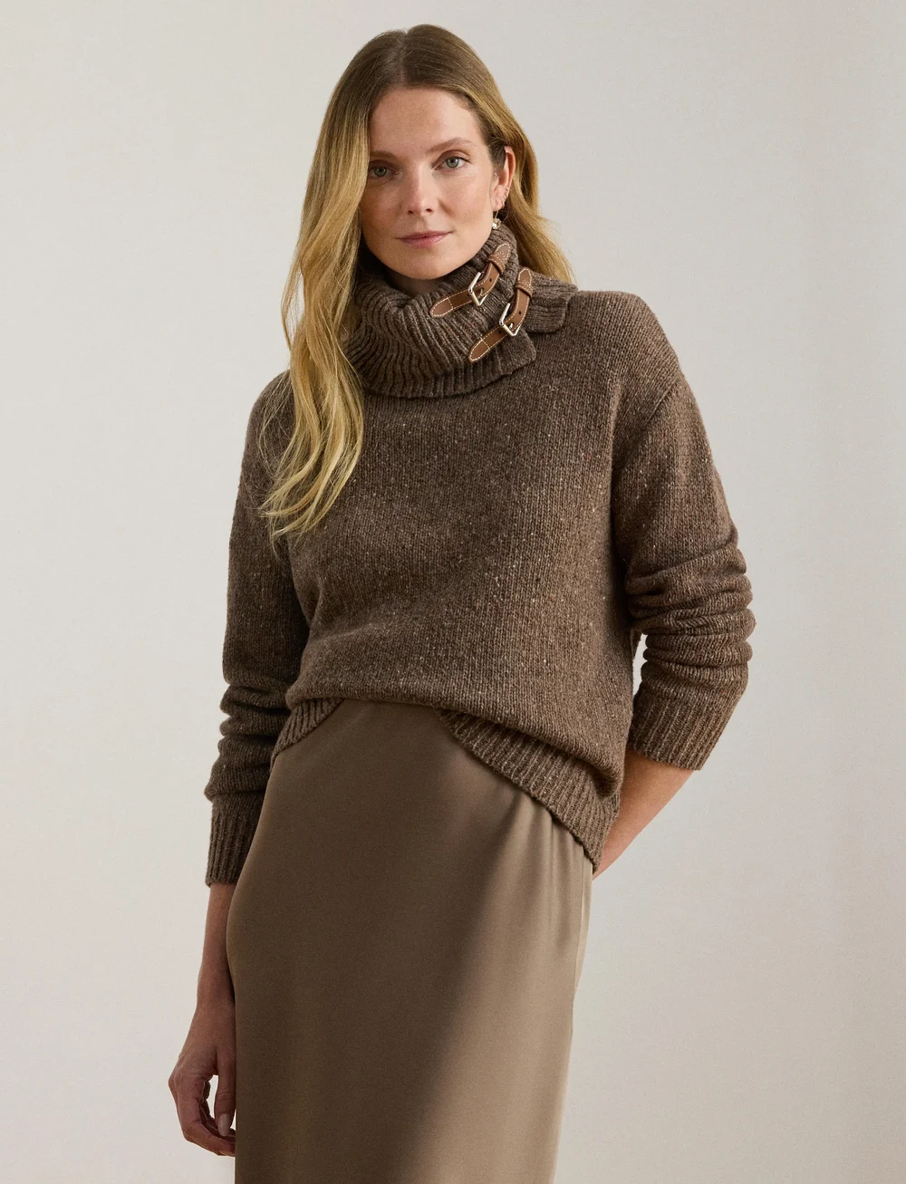 Lauren Ralph Lauren - Buckle-Trim Mélange Turtleneck Sweater - rollkragenpullover - taupe brown heath - 3