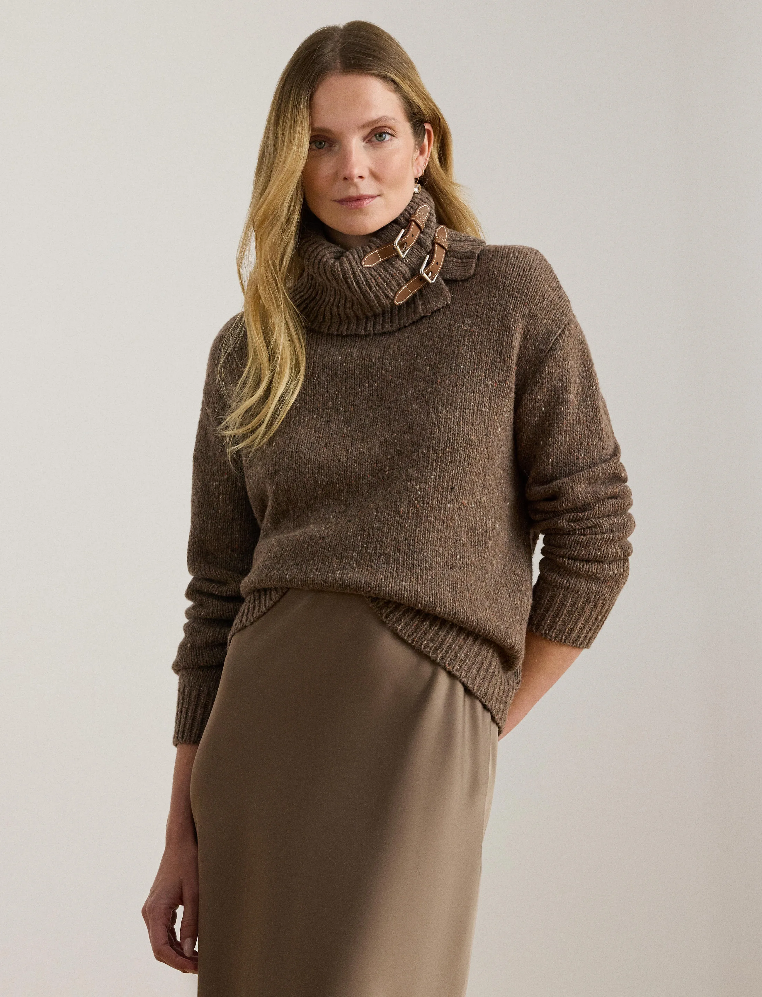 Lauren Ralph Lauren - Buckle-Trim Mélange Turtleneck Sweater - polotröjor - taupe brown heath - 3