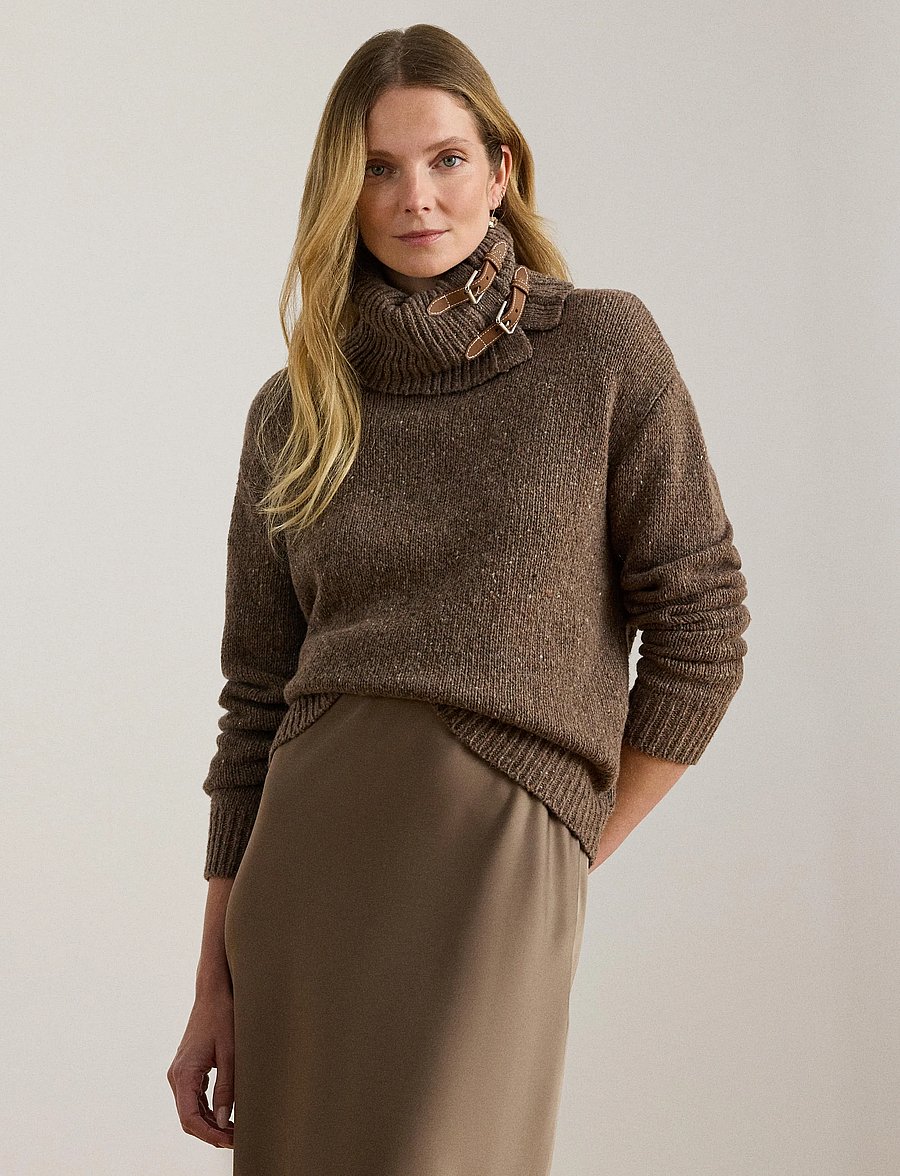 Lauren Ralph Lauren - Buckle-Trim Mélange Turtleneck Sweater - polotröjor - taupe brown heath - 3