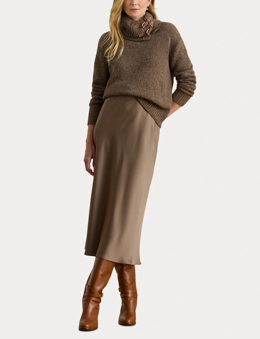 Lauren Ralph Lauren - Buckle-Trim Mélange Turtleneck Sweater - rollkragenpullover - taupe brown heath - 4