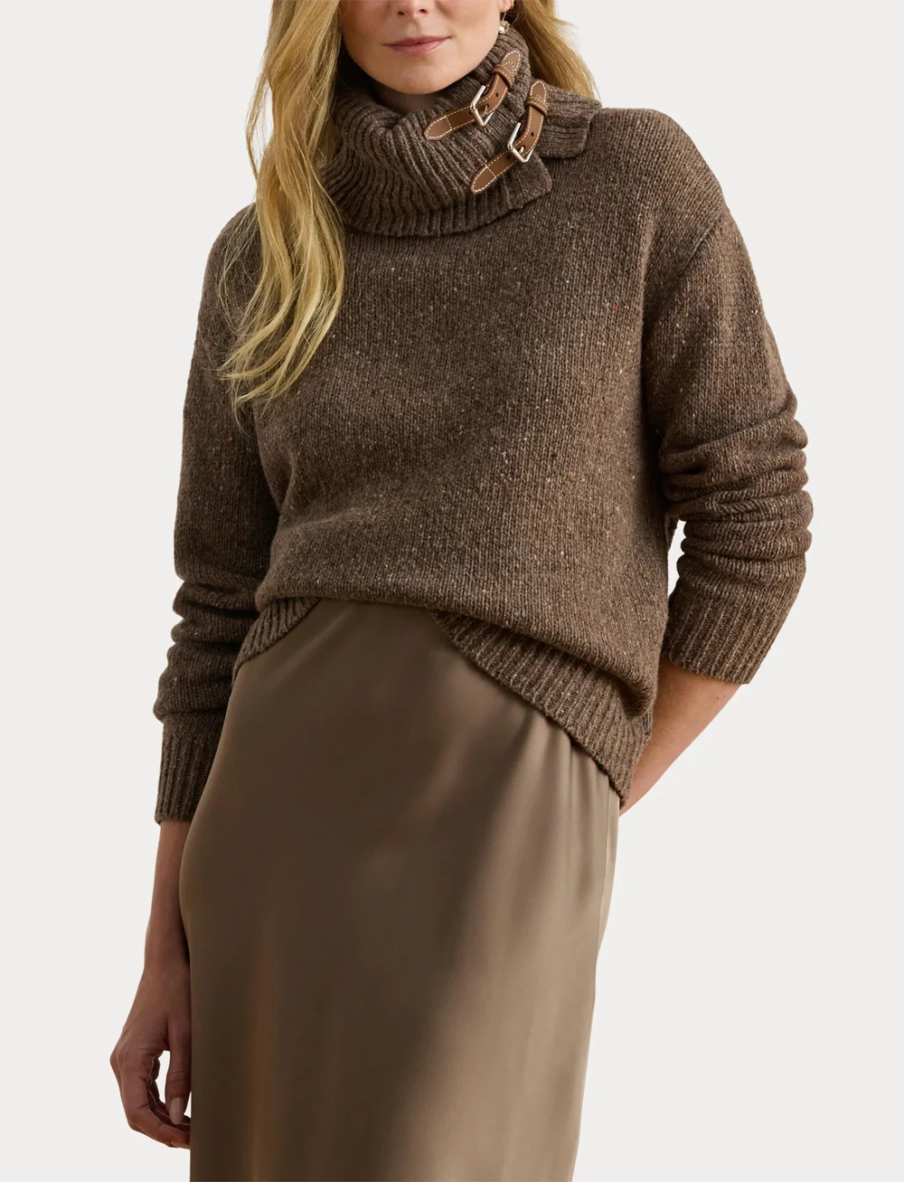 Lauren Ralph Lauren - Buckle-Trim Mélange Turtleneck Sweater - rollkragenpullover - taupe brown heath - 5