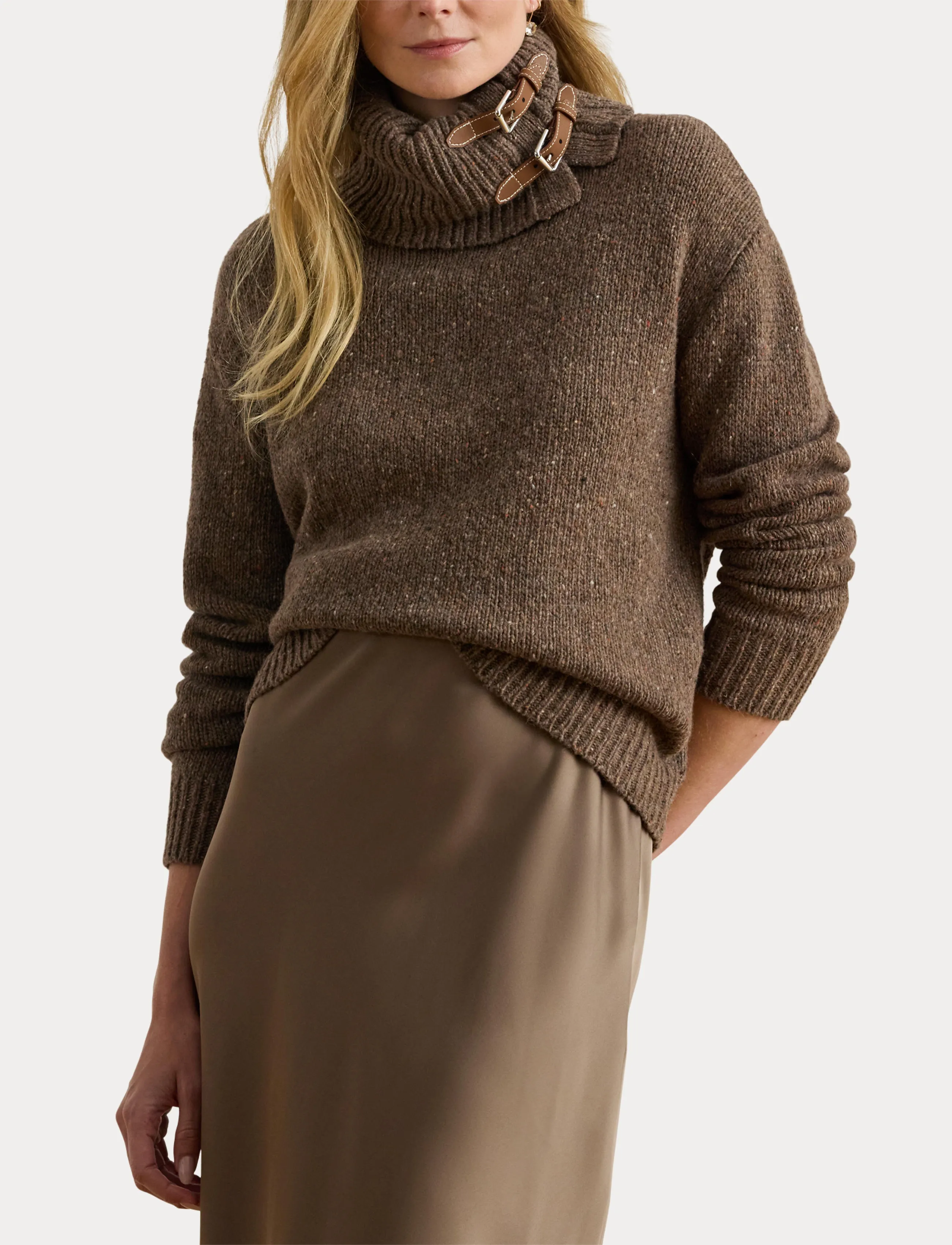 Lauren Ralph Lauren - Buckle-Trim Mélange Turtleneck Sweater - polotröjor - taupe brown heath - 5