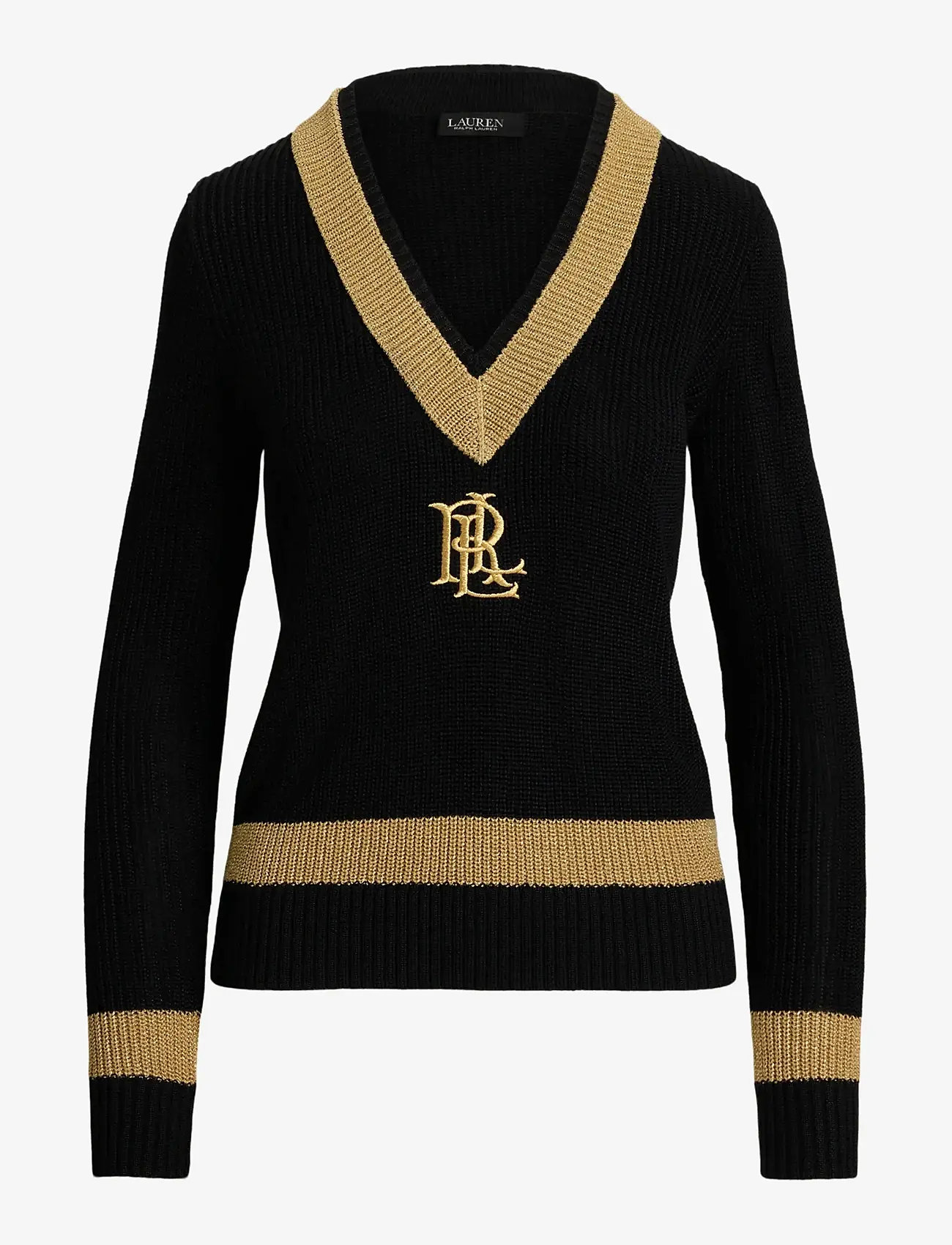 Lauren Ralph Lauren - Metallic-Trim Cricket Sweater - tröjor - black/relic gold - 1