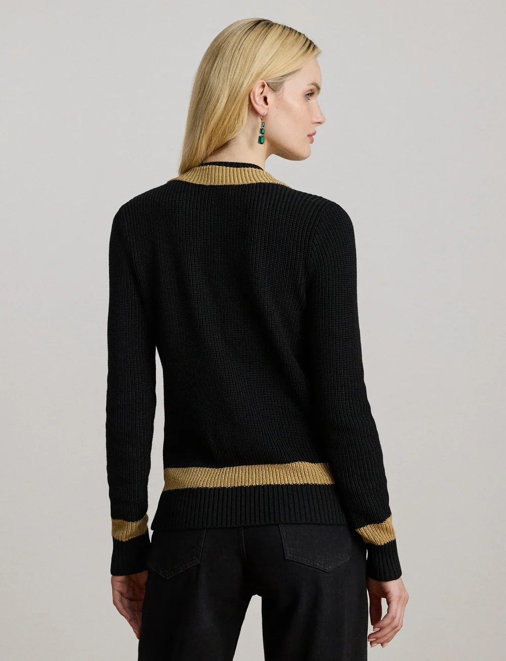 Lauren Ralph Lauren - BR RYN PL CTN/MTLC-LS SWEATER - trøjer - black/relic gold - 2