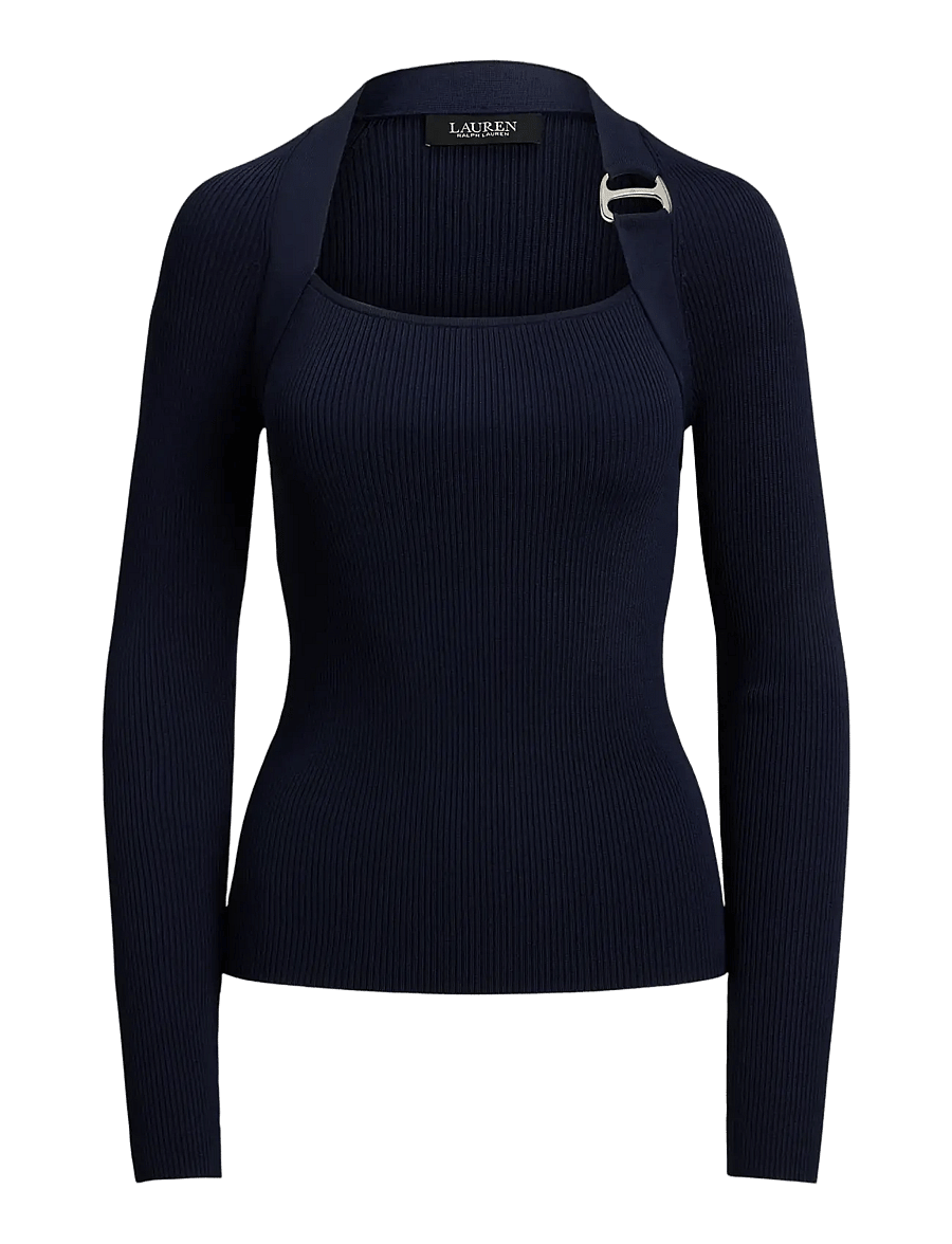 Lauren Ralph Lauren - Buckle-Trim Rib-Knit Sweater - jumpers - lauren navy - 1