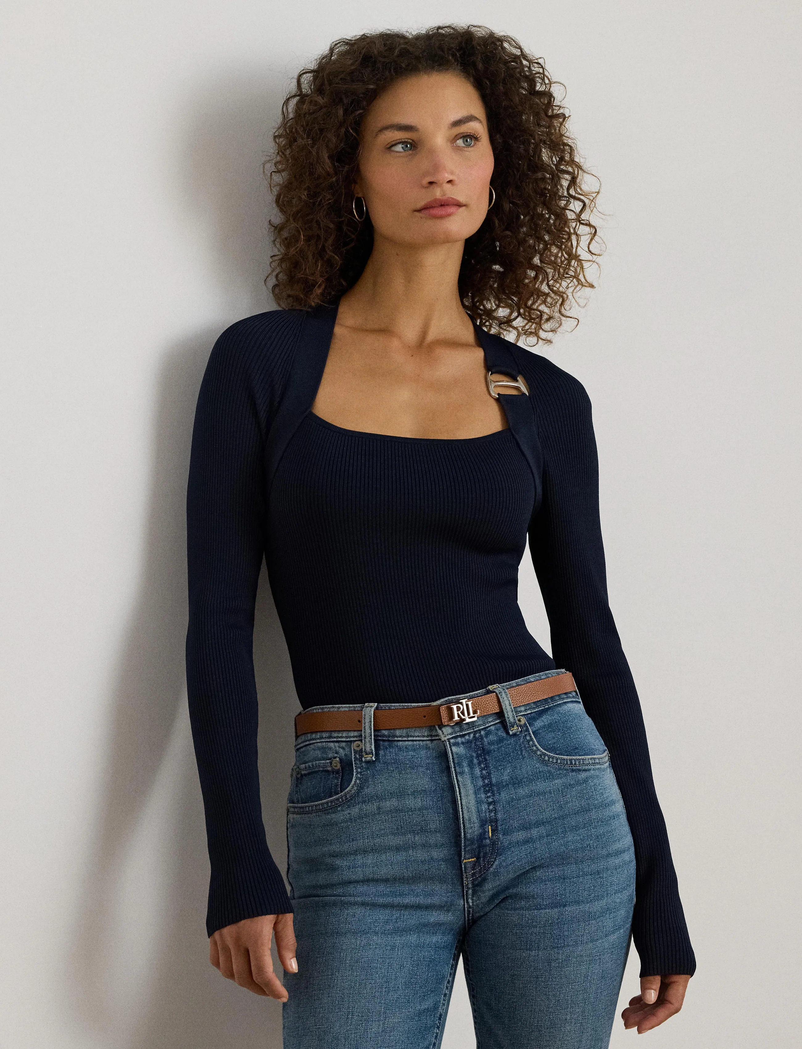 Lauren Ralph Lauren - Buckle-Trim Rib-Knit Sweater - pullover - lauren navy - 4
