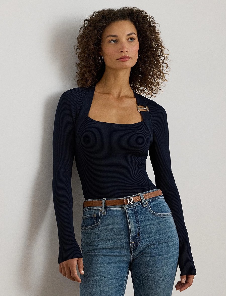Lauren Ralph Lauren - Buckle-Trim Rib-Knit Sweater - jumpers - lauren navy - 4