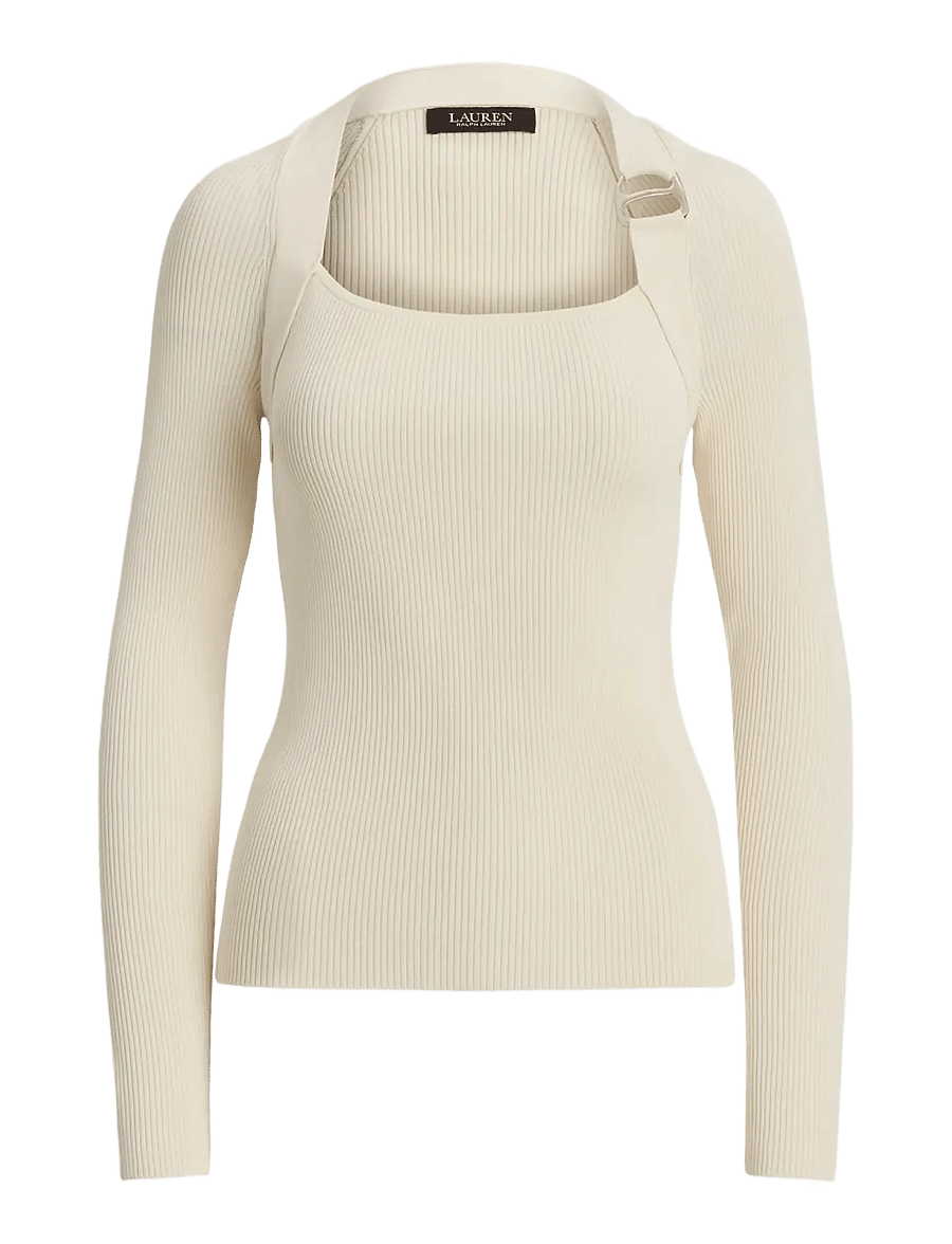 Lauren Ralph Lauren - Buckle-Trim Rib-Knit Sweater - jumpers - mascarpone cream - 1