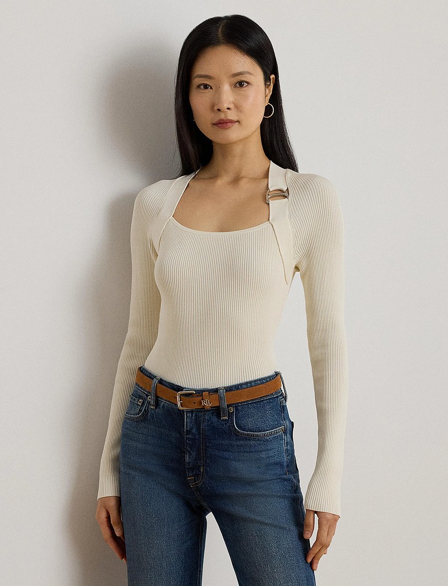 Lauren Ralph Lauren - Buckle-Trim Rib-Knit Sweater - jumpers - mascarpone cream - 3