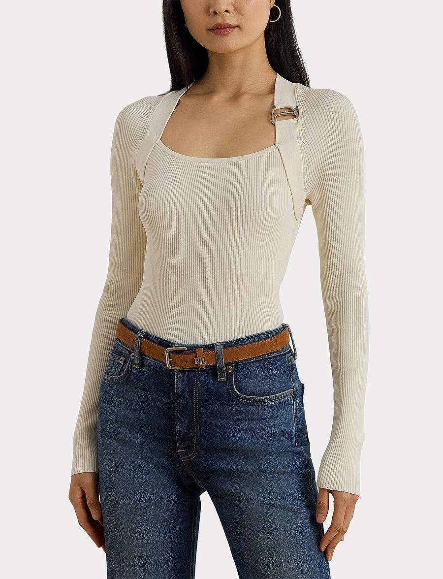 Lauren Ralph Lauren - Buckle-Trim Rib-Knit Sweater - jumpers - mascarpone cream - 5