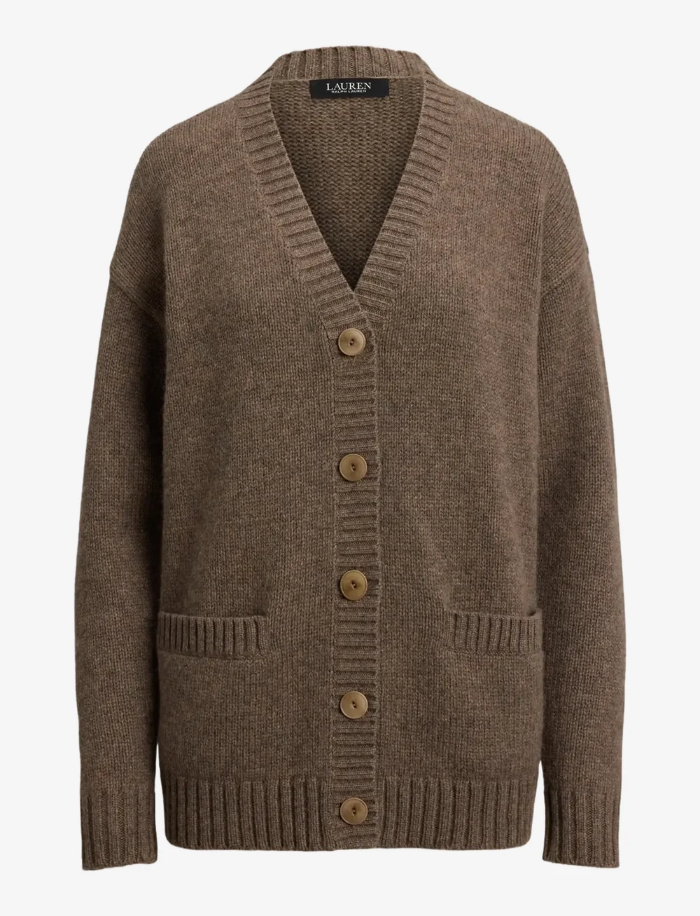 Lauren Ralph Lauren - Wool-Blend V-Neck Cardigan - cardigans - taupe brown heath - 1