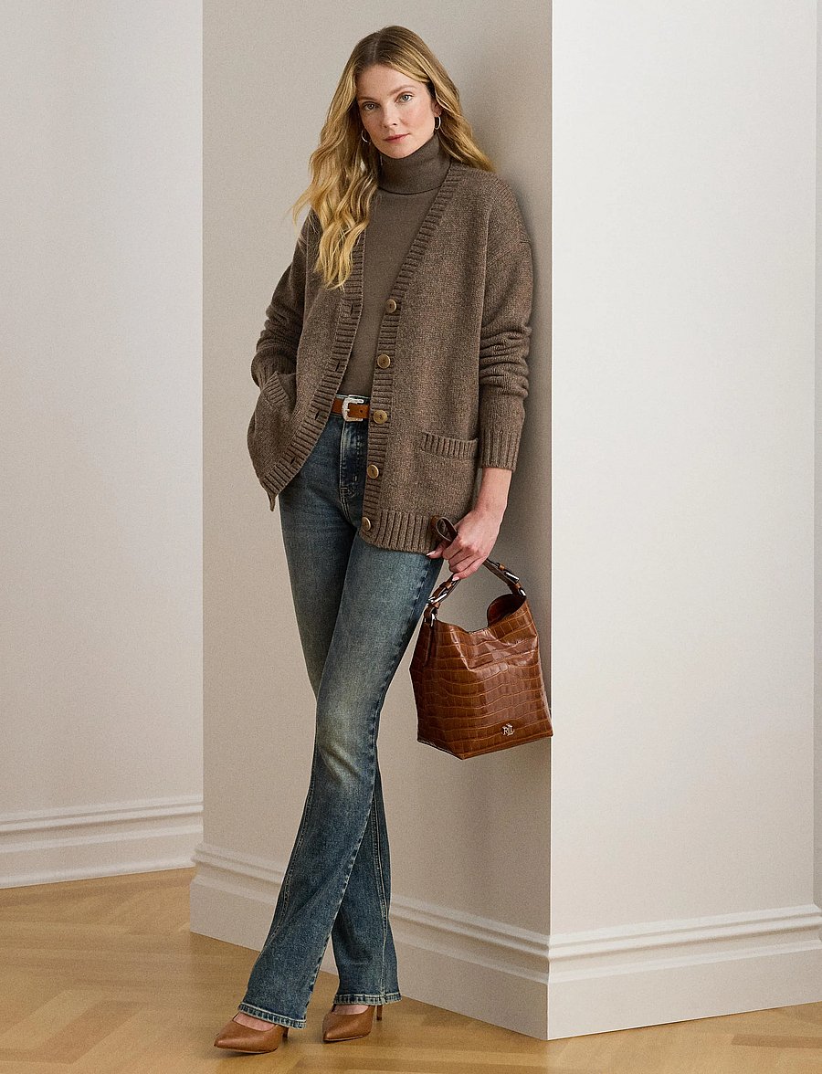 Lauren Ralph Lauren - Wool-Blend V-Neck Cardigan - taupe brown heath - 0