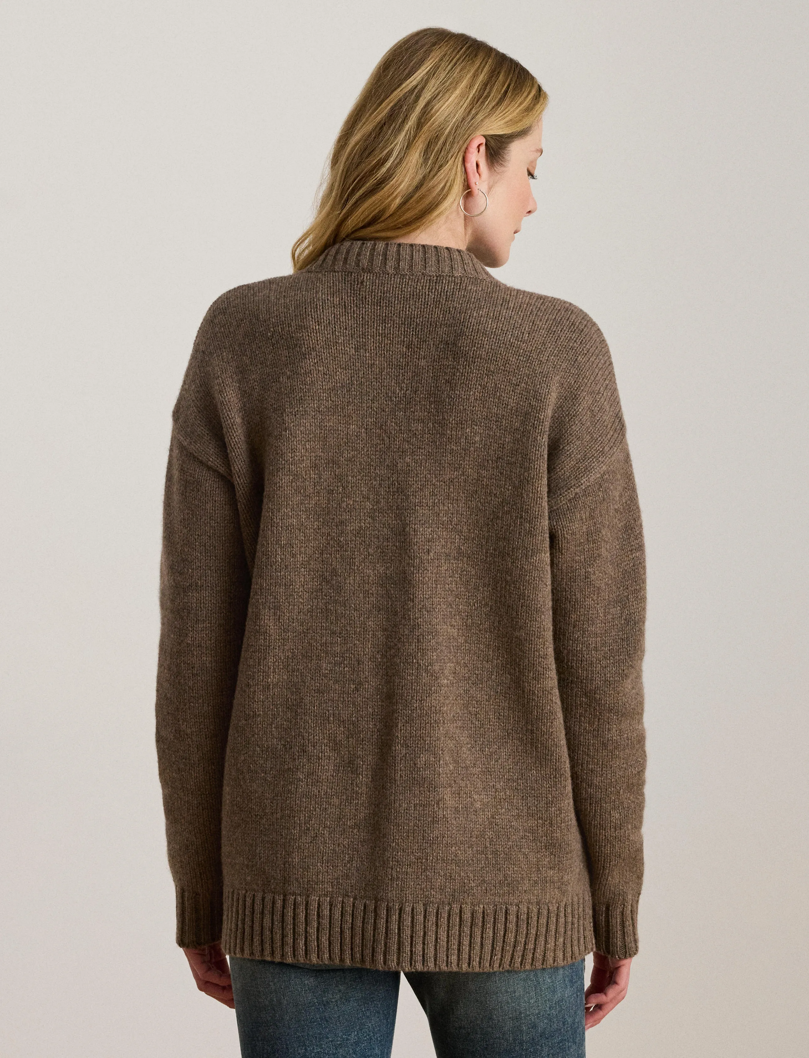 Lauren Ralph Lauren - Wool-Blend V-Neck Cardigan - taupe brown heath - 2