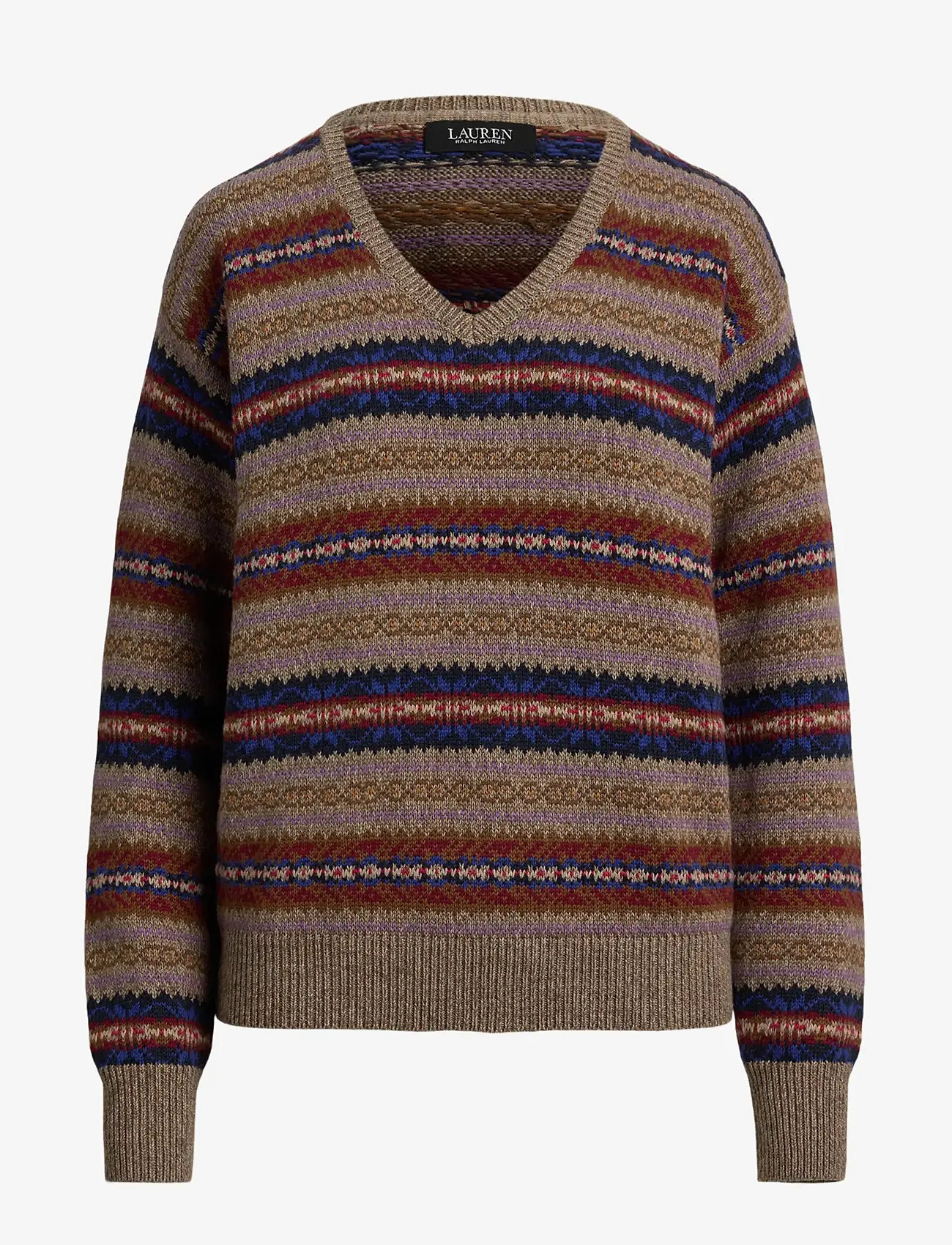 Lauren Ralph Lauren - Fair Isle Cotton-Linen V-Neck Sweater - neulepuserot - taupe heather mul - 1