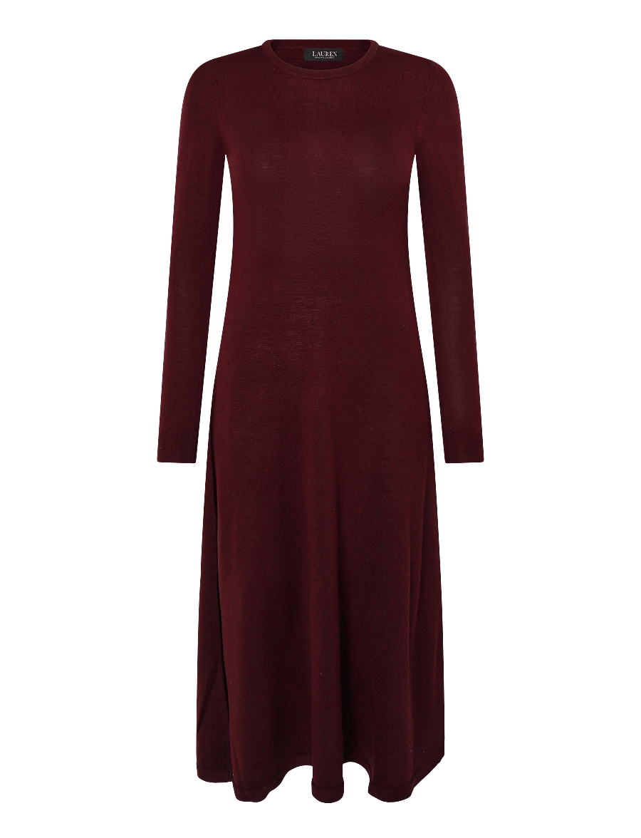 Lauren Ralph Lauren - Wool Crewneck Sweater Dress - midi kjoler - dark garnet - 1