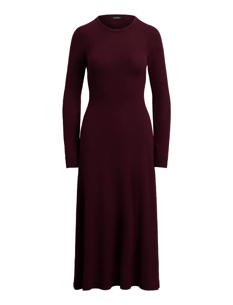 Lauren Ralph Lauren - Wool Crewneck Sweater Dress - midikleider - dark garnet - 1