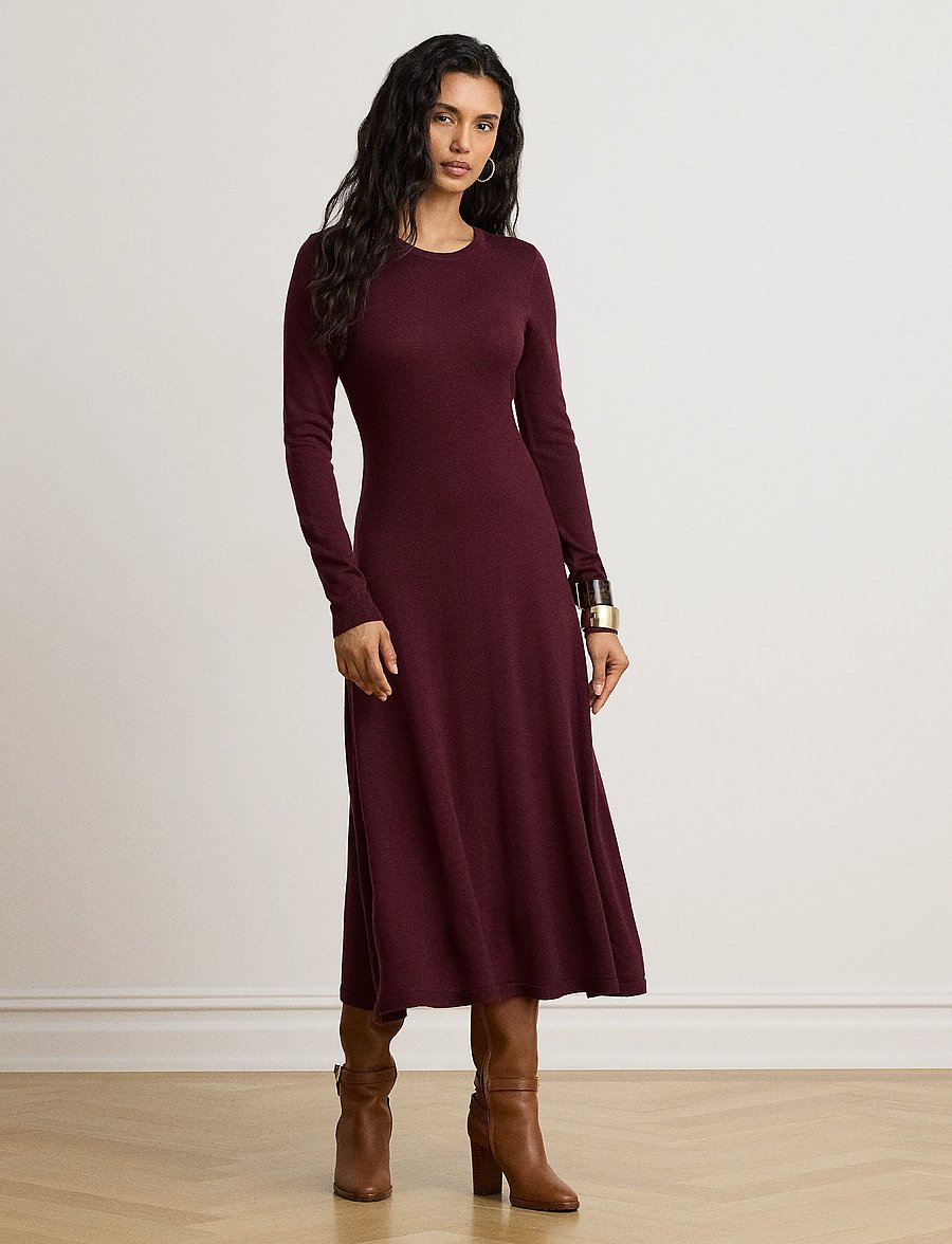 Lauren Ralph Lauren - Wool Crewneck Sweater Dress - midikleider - dark garnet - 0