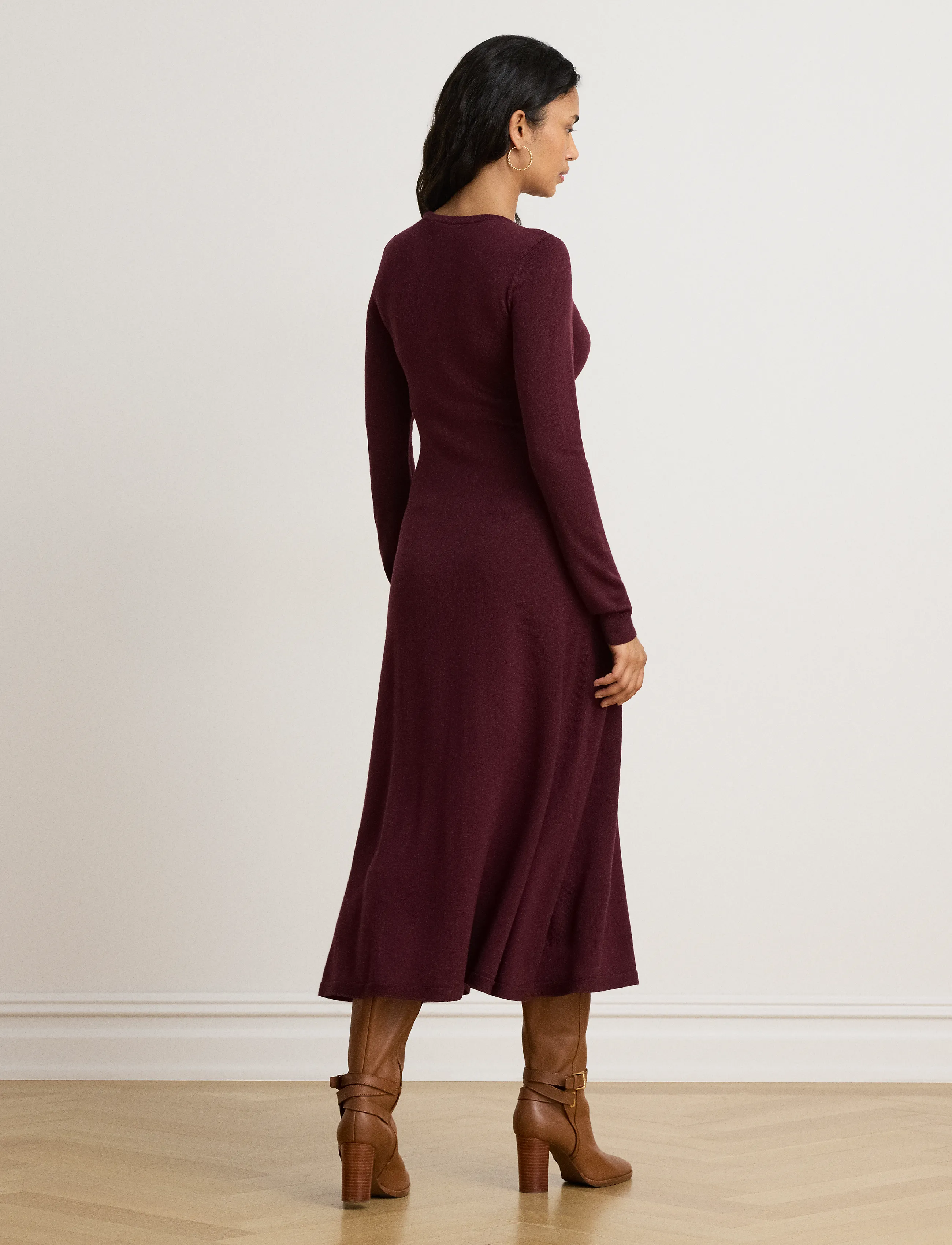 Lauren Ralph Lauren - Wool Crewneck Sweater Dress - midikleidid - dark garnet - 2