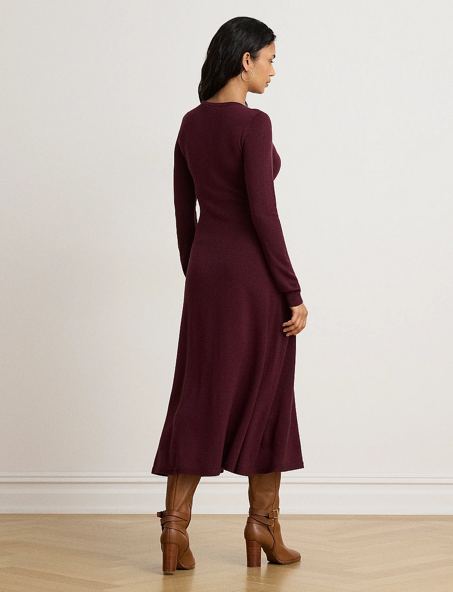Lauren Ralph Lauren - Wool Crewneck Sweater Dress - midikleider - dark garnet - 2