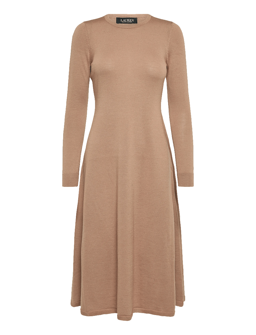Lauren Ralph Lauren - Wool Crewneck Sweater Dress - midikleider - lauren camel - 2