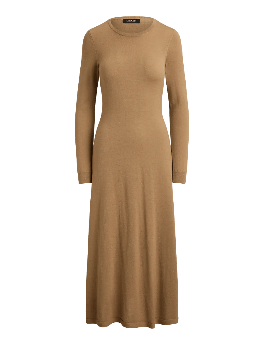 Lauren Ralph Lauren - Wool Crewneck Sweater Dress - midikleider - lauren camel - 1