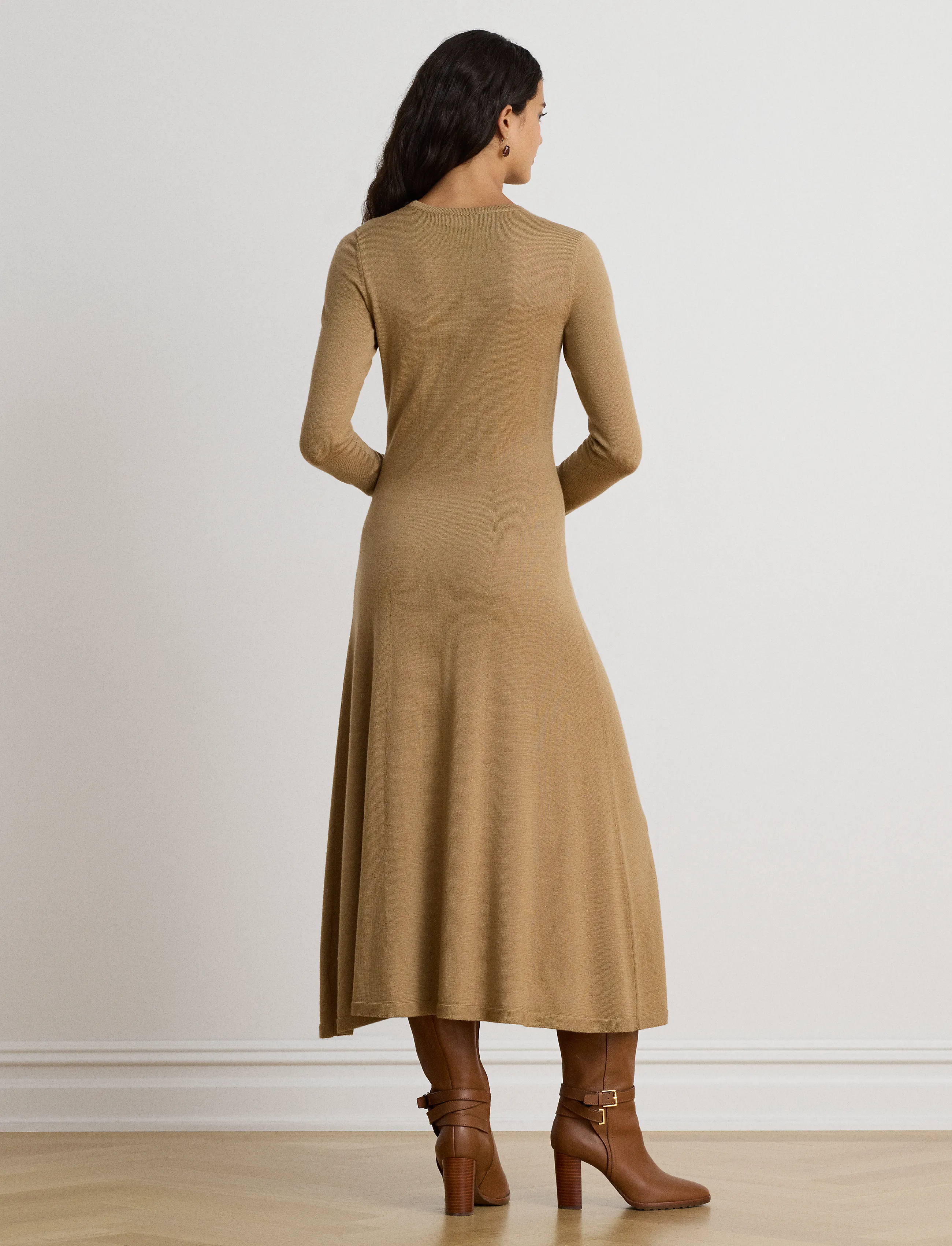 Lauren Ralph Lauren - Wool Crewneck Sweater Dress - midikleidid - lauren camel - 2