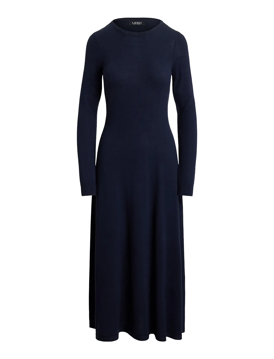 Lauren Ralph Lauren - Wool Crewneck Sweater Dress - lauren navy - 1