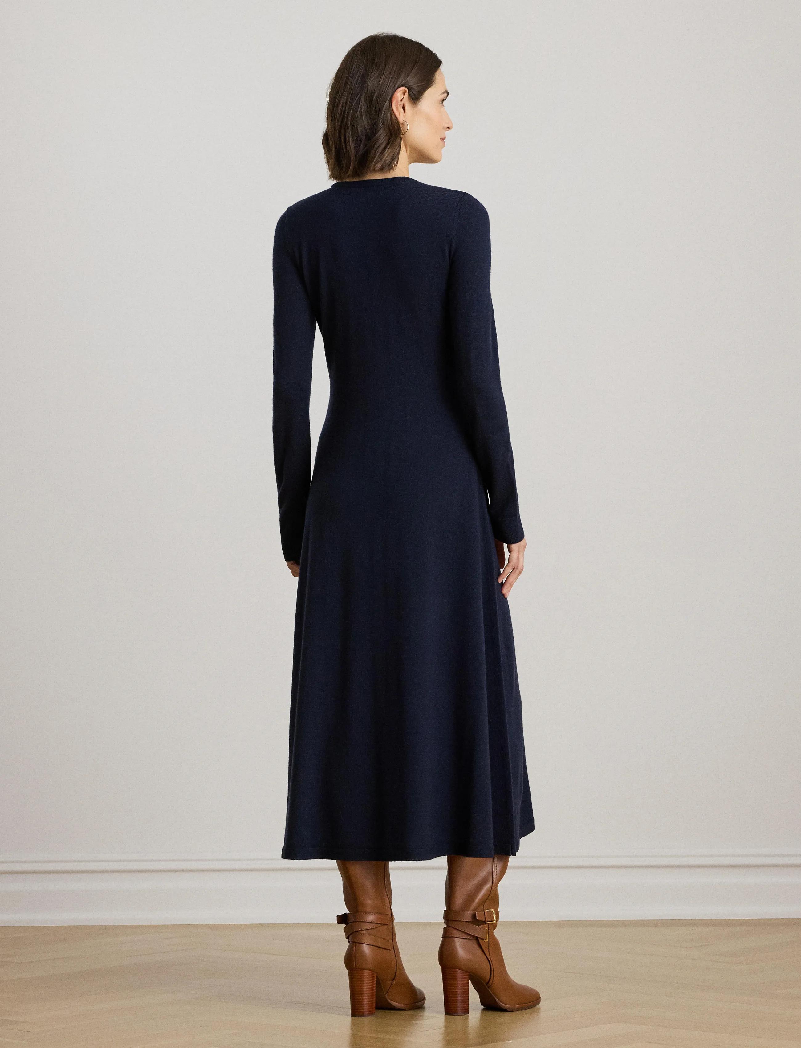 Lauren Ralph Lauren - Wool Crewneck Sweater Dress - lauren navy - 2