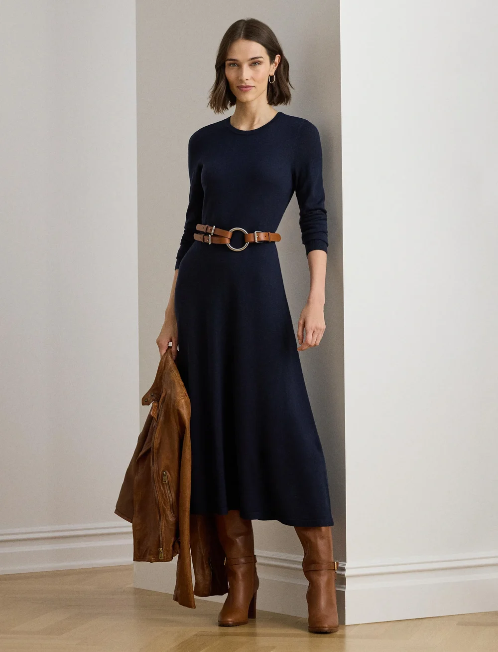 Lauren Ralph Lauren - Wool Crewneck Sweater Dress - knitted dresses - lauren navy - 3