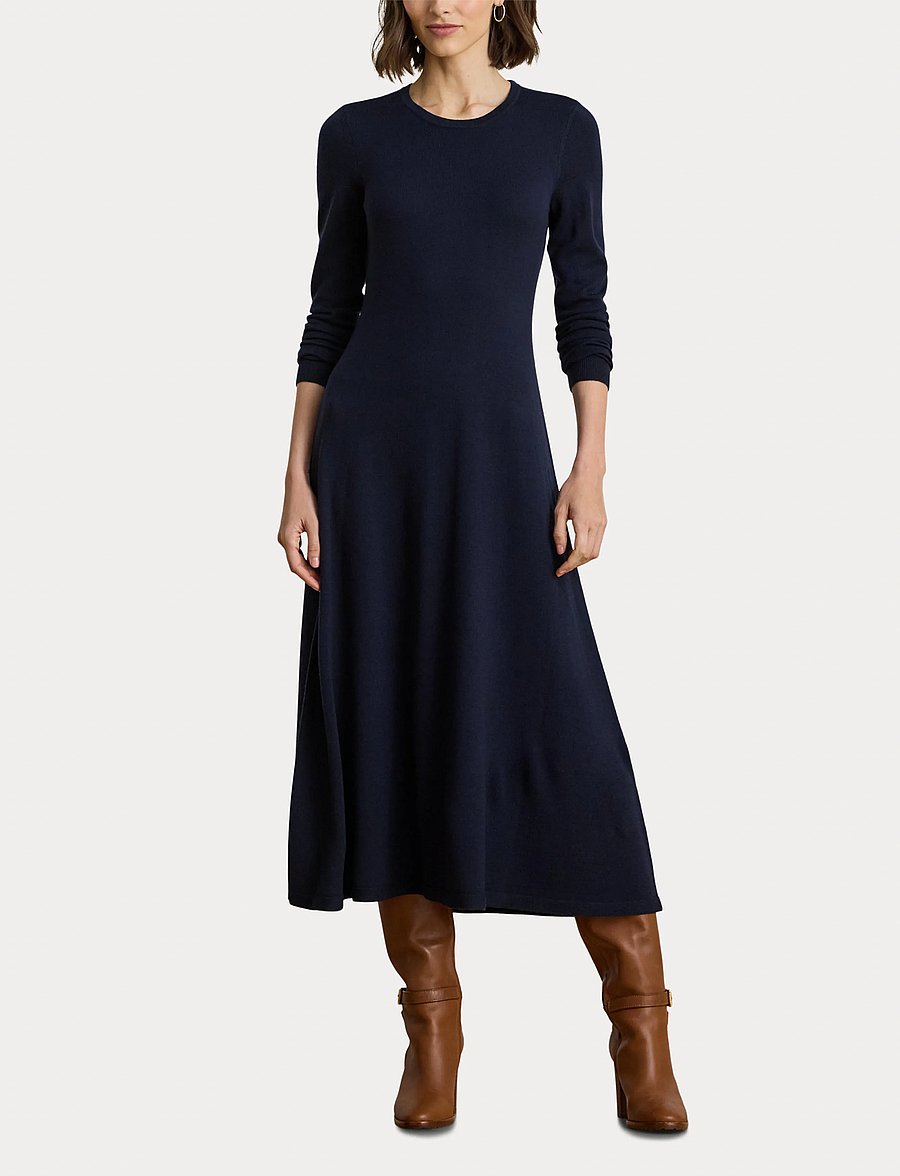 Lauren Ralph Lauren - Wool Crewneck Sweater Dress - lauren navy - 4