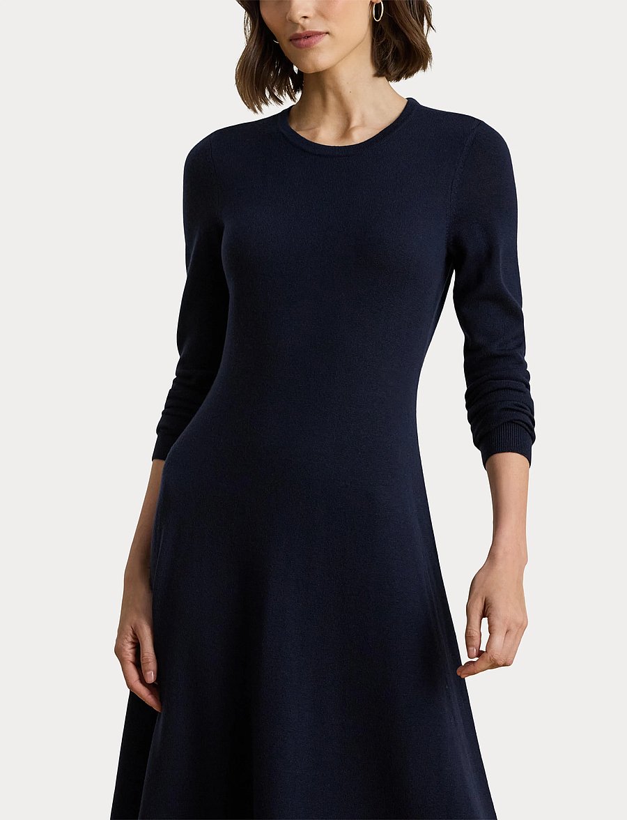 Lauren Ralph Lauren - Wool Crewneck Sweater Dress - lauren navy - 5